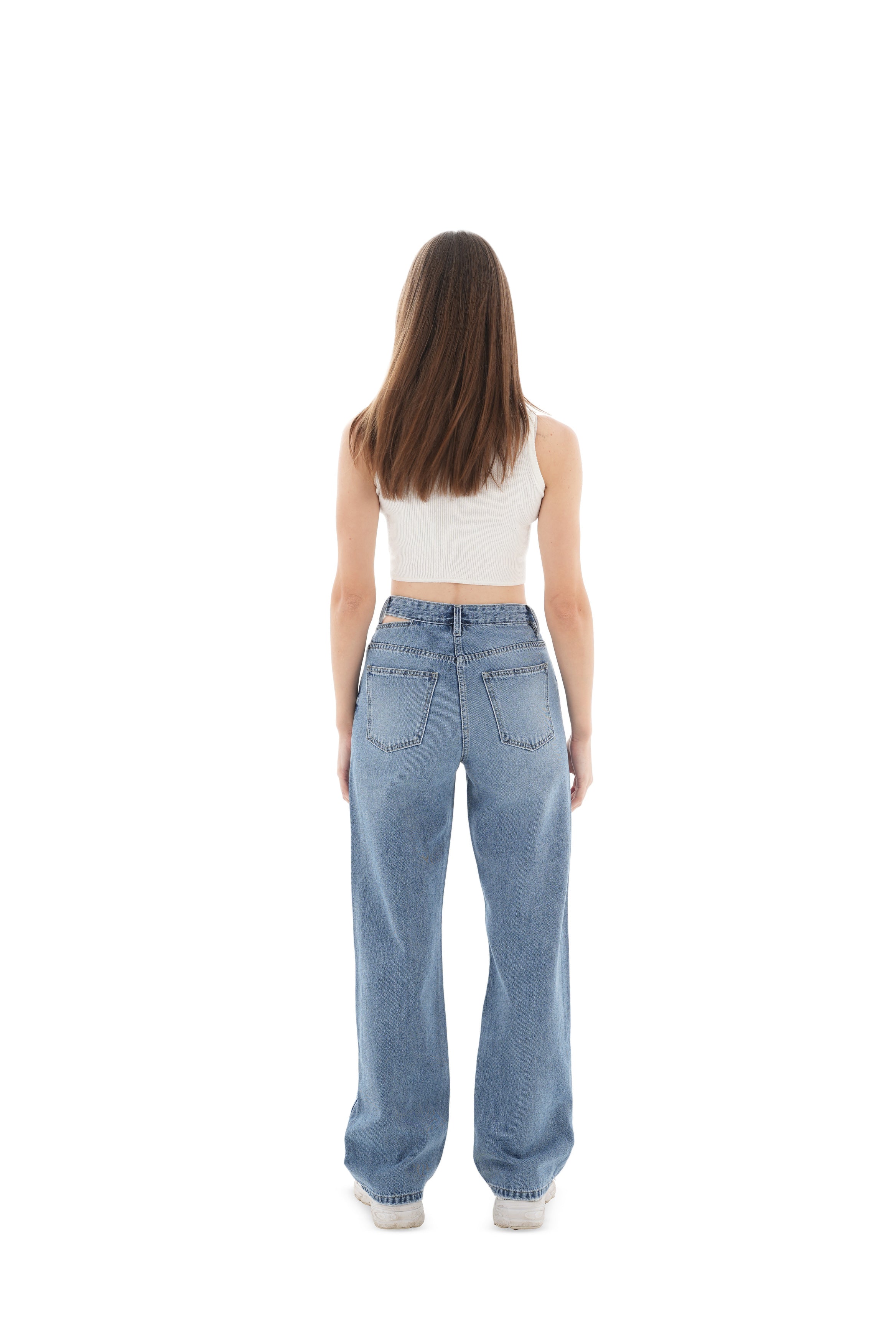 Double-Waist Medium Wash Straight Leg Jeans - Lioroucci