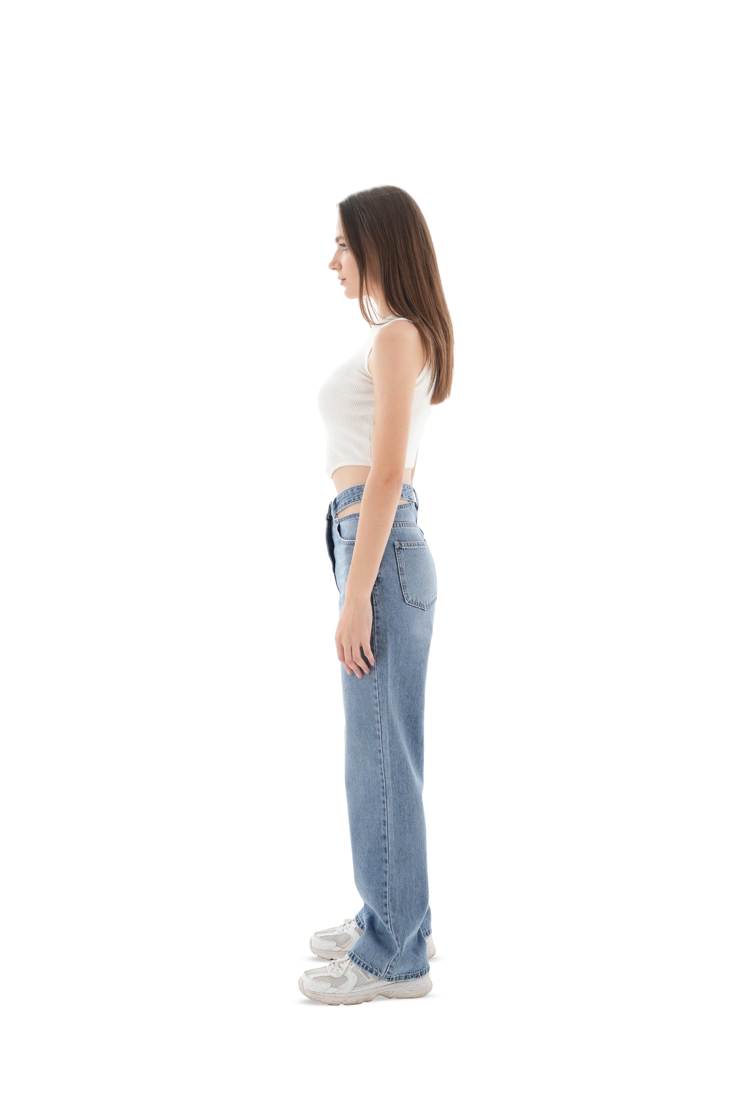 Double-Waist Medium Wash Straight Leg Jeans - Lioroucci