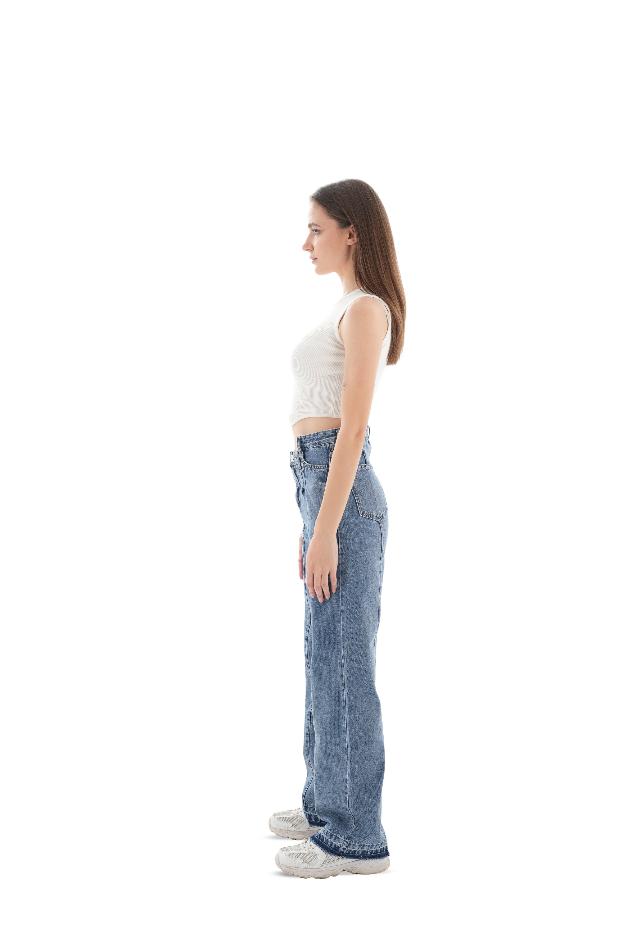 High-Waist Medium Wash Straight Leg Jeans - Lioroucci