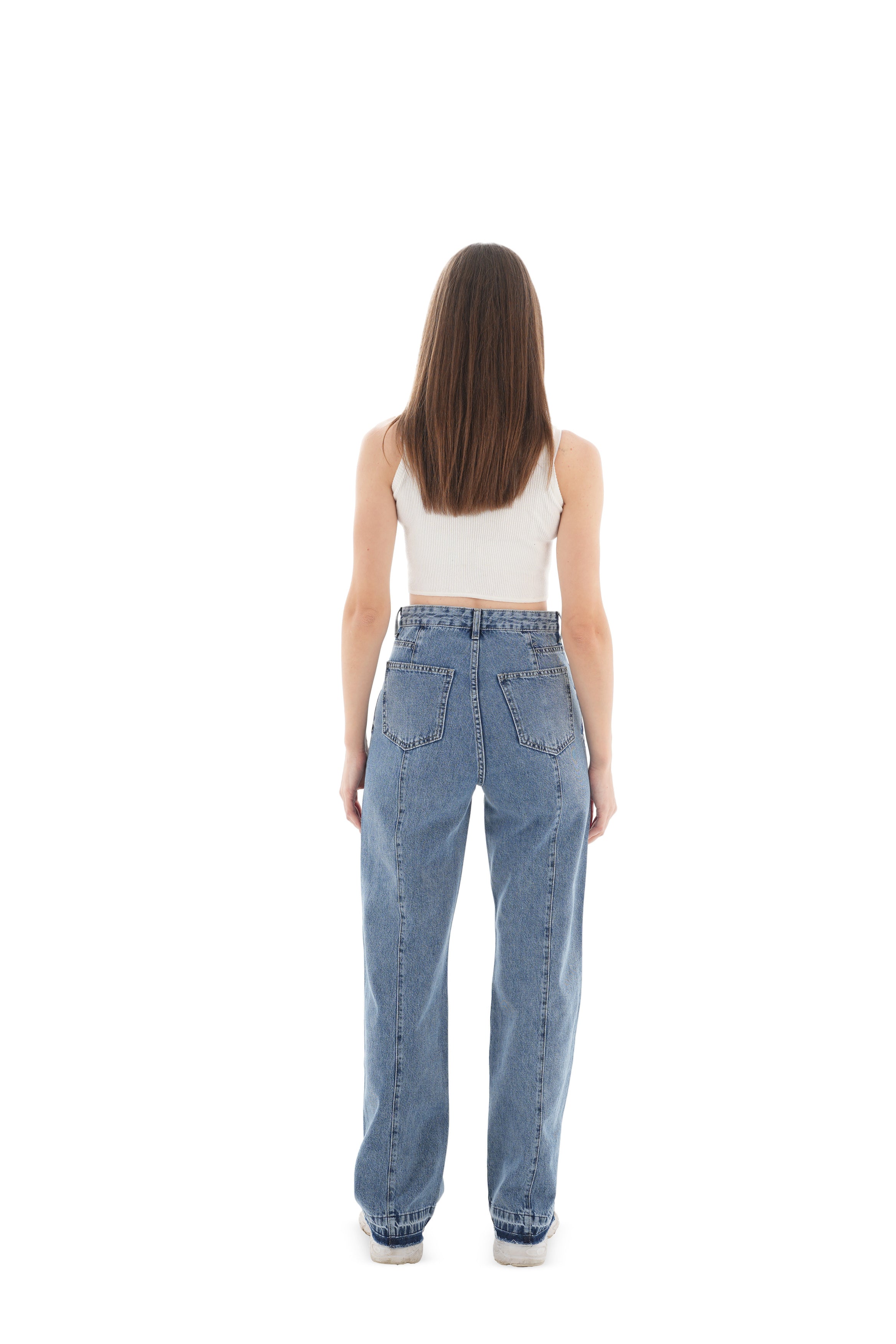 High-Waist Medium Wash Straight Leg Jeans - Lioroucci