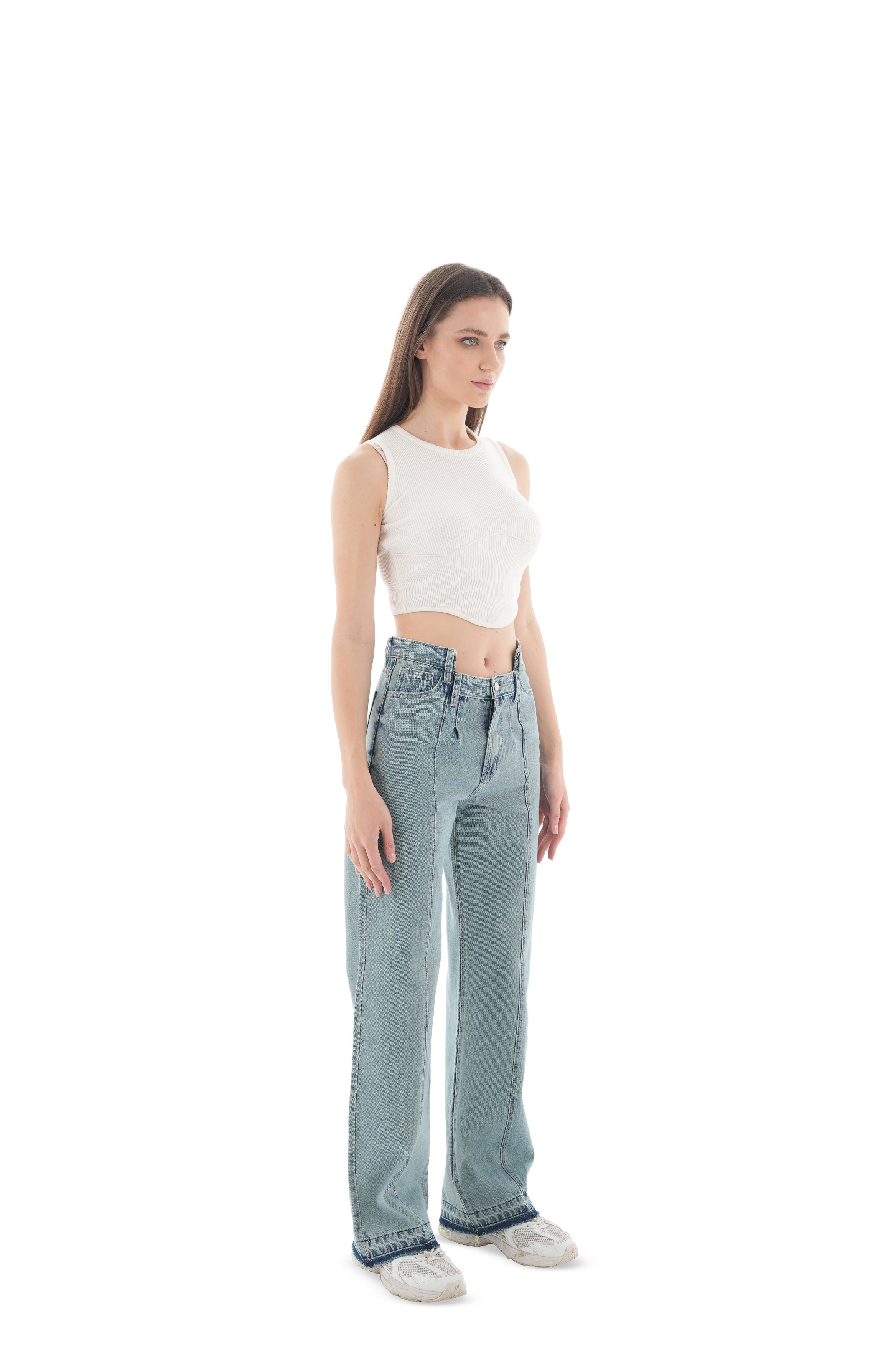 High-Waist Acid Wash Straight Leg Jeans - Lioroucci