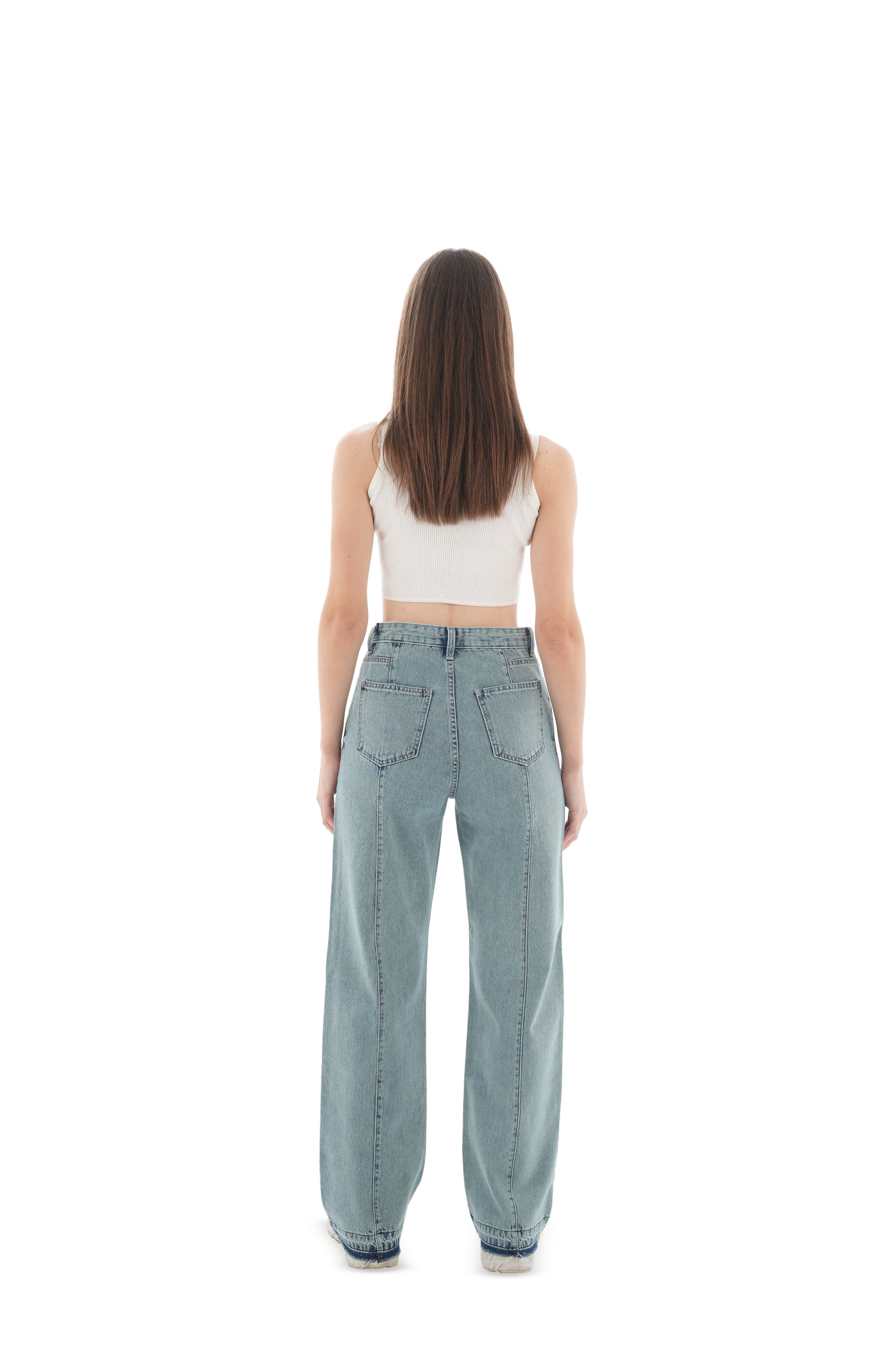 High-Waist Acid Wash Straight Leg Jeans - Lioroucci