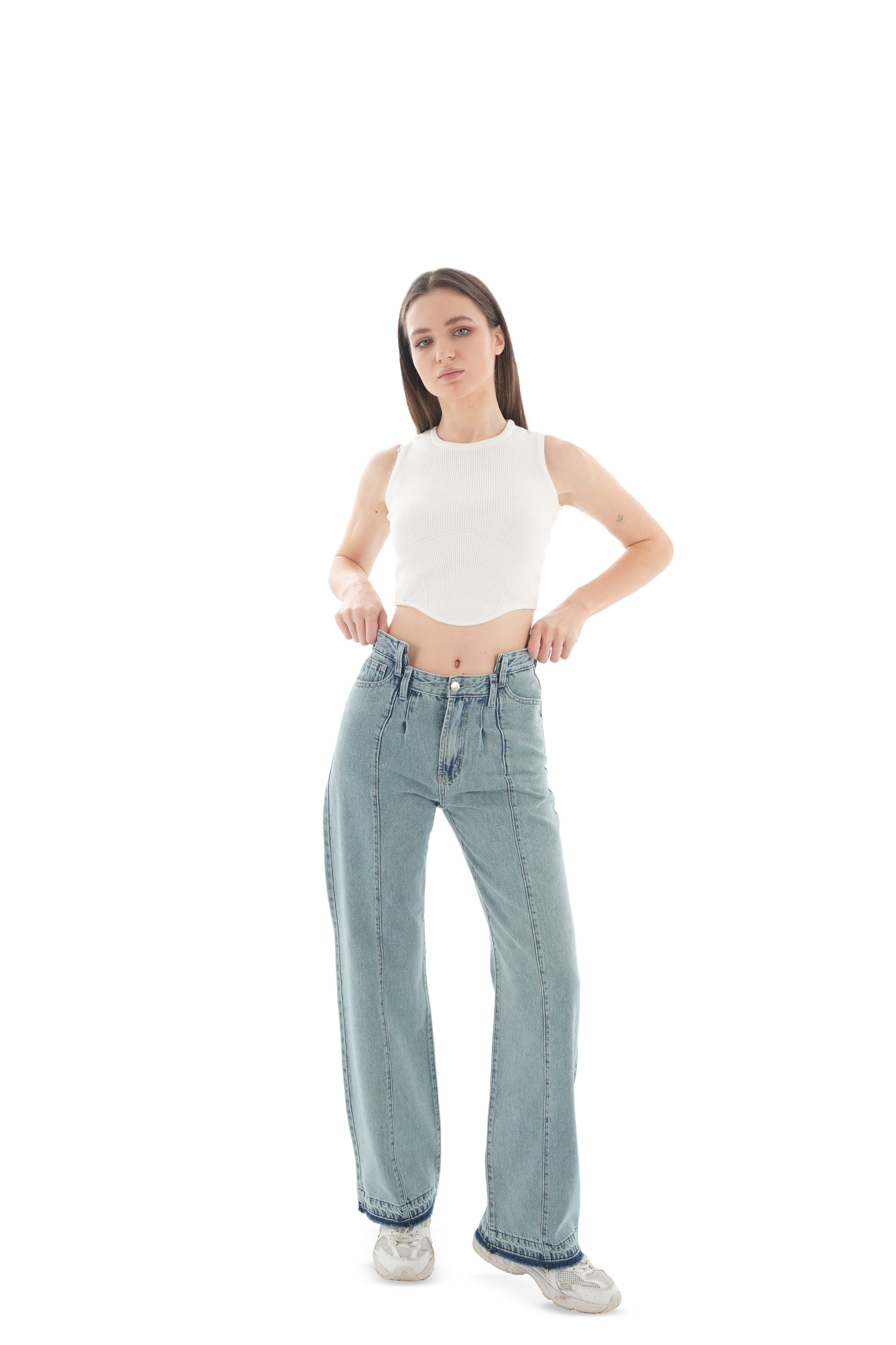 High-Waist Acid Wash Straight Leg Jeans - Lioroucci