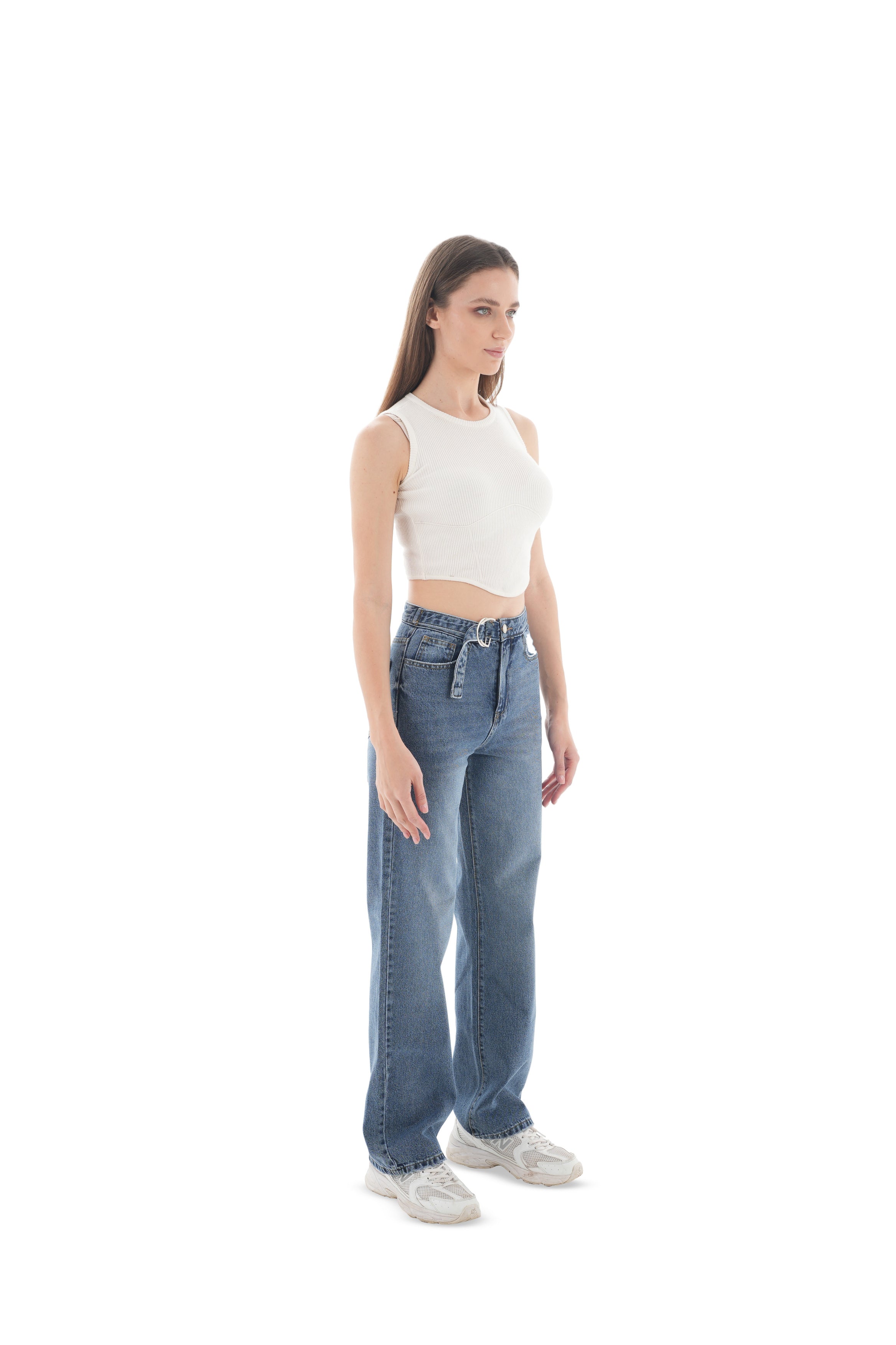 High-Waist Medium Wash Straight Leg Jeans - Lioroucci