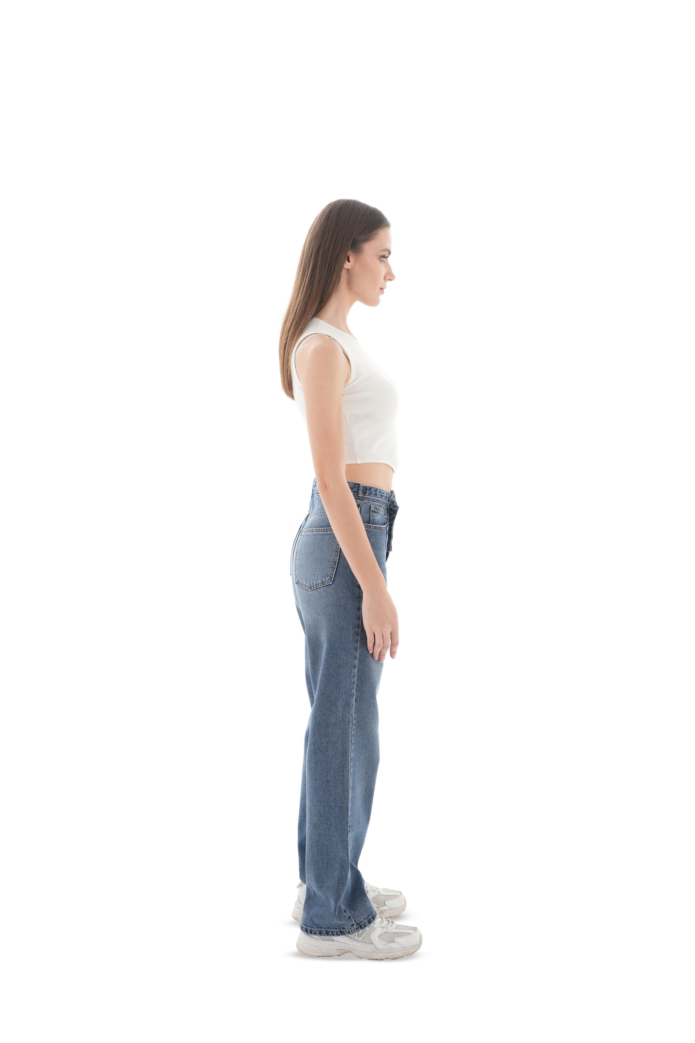 High-Waist Medium Wash Straight Leg Jeans - Lioroucci