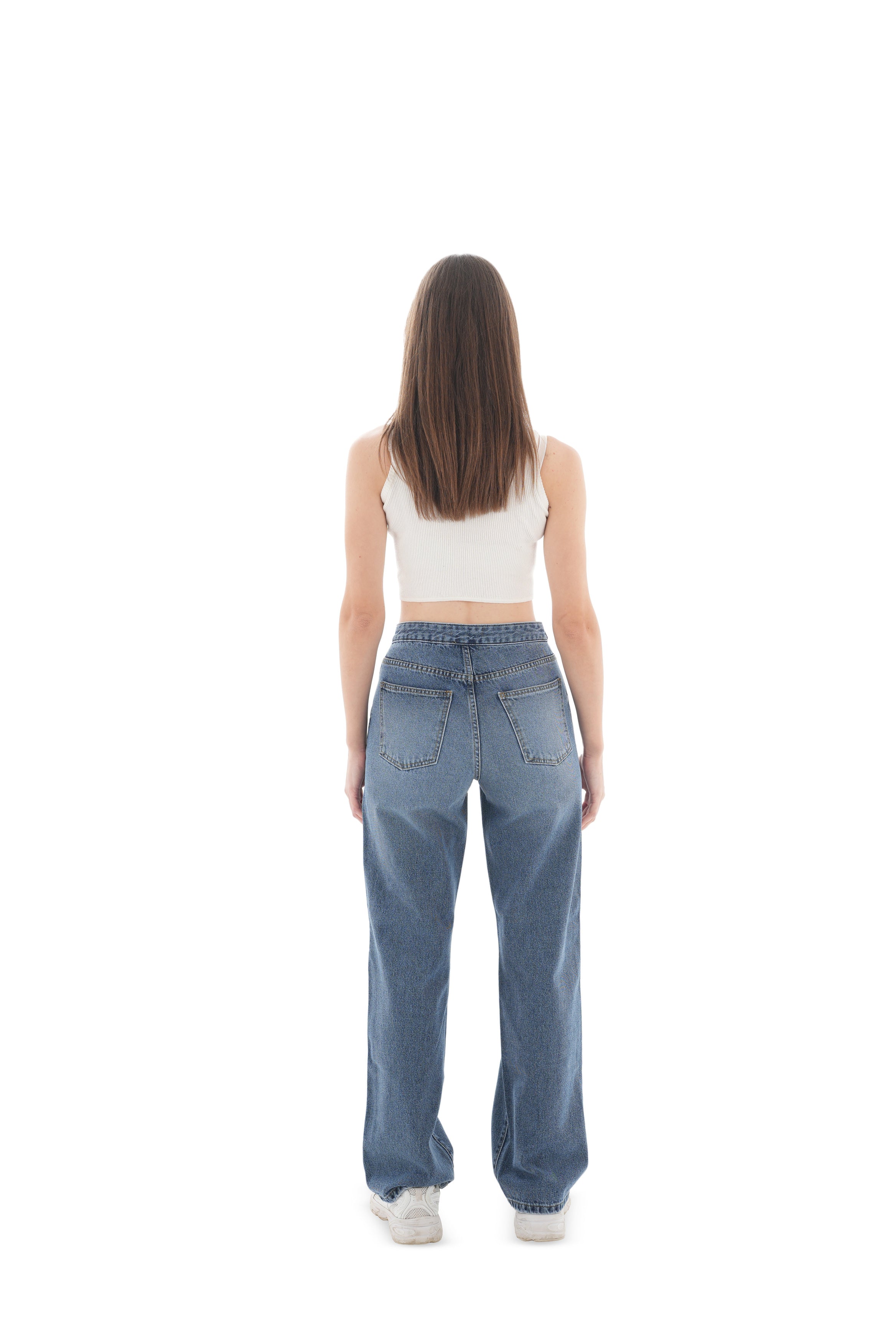 High-Waist Medium Wash Straight Leg Jeans - Lioroucci