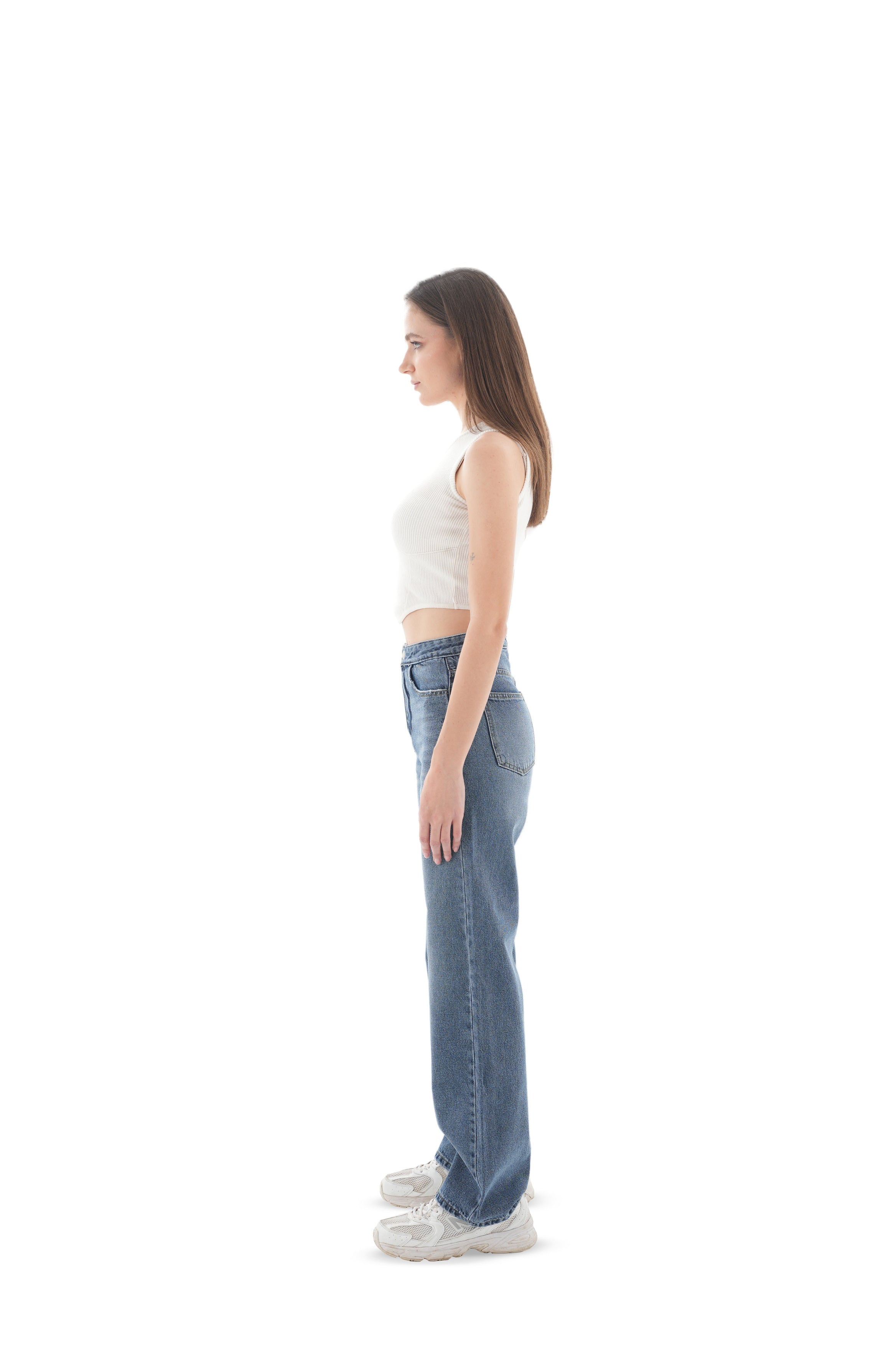 High-Waist Medium Wash Straight Leg Jeans - Lioroucci