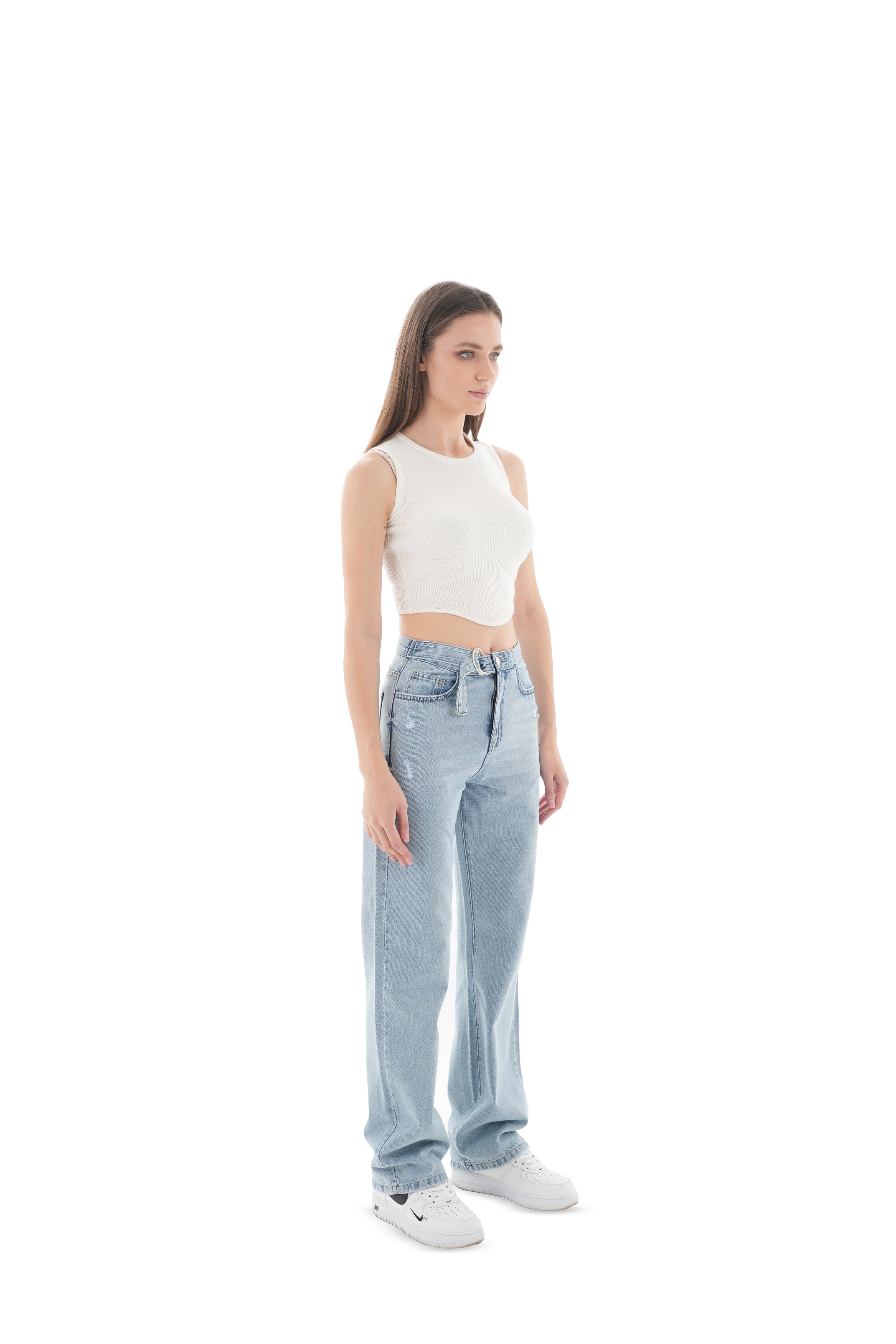 High-Waist Light Wash Straight Leg Jeans - Lioroucci