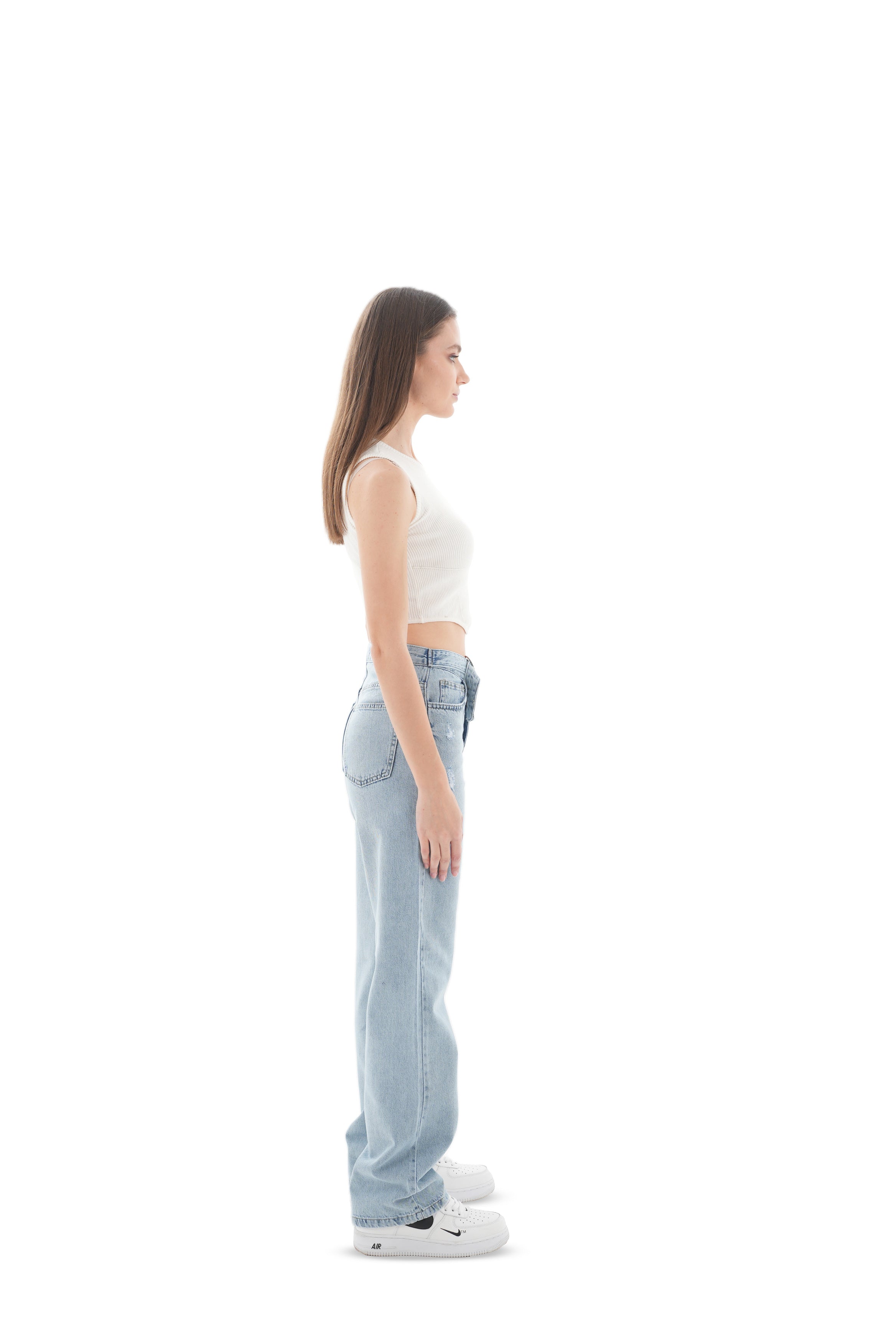 High-Waist Light Wash Straight Leg Jeans - Lioroucci