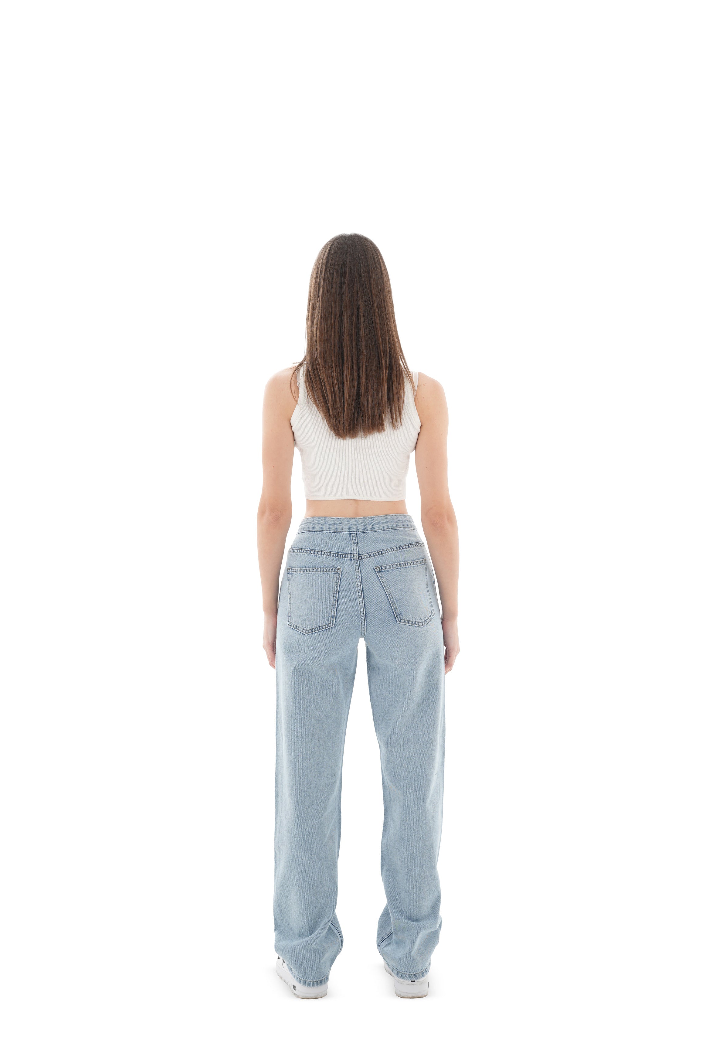 High-Waist Light Wash Straight Leg Jeans - Lioroucci