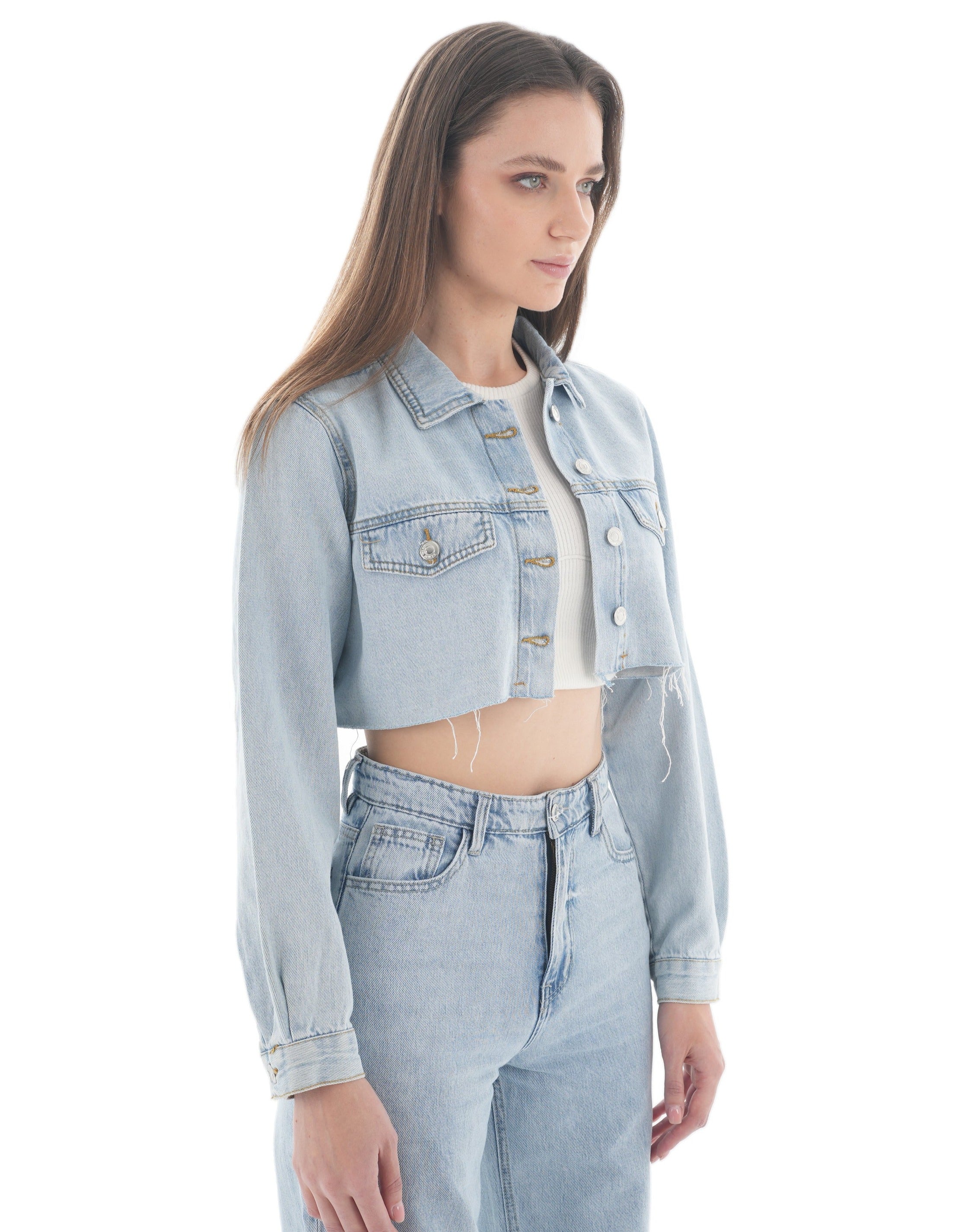 Cropped Light Wash Denim Jacket - Lioroucci