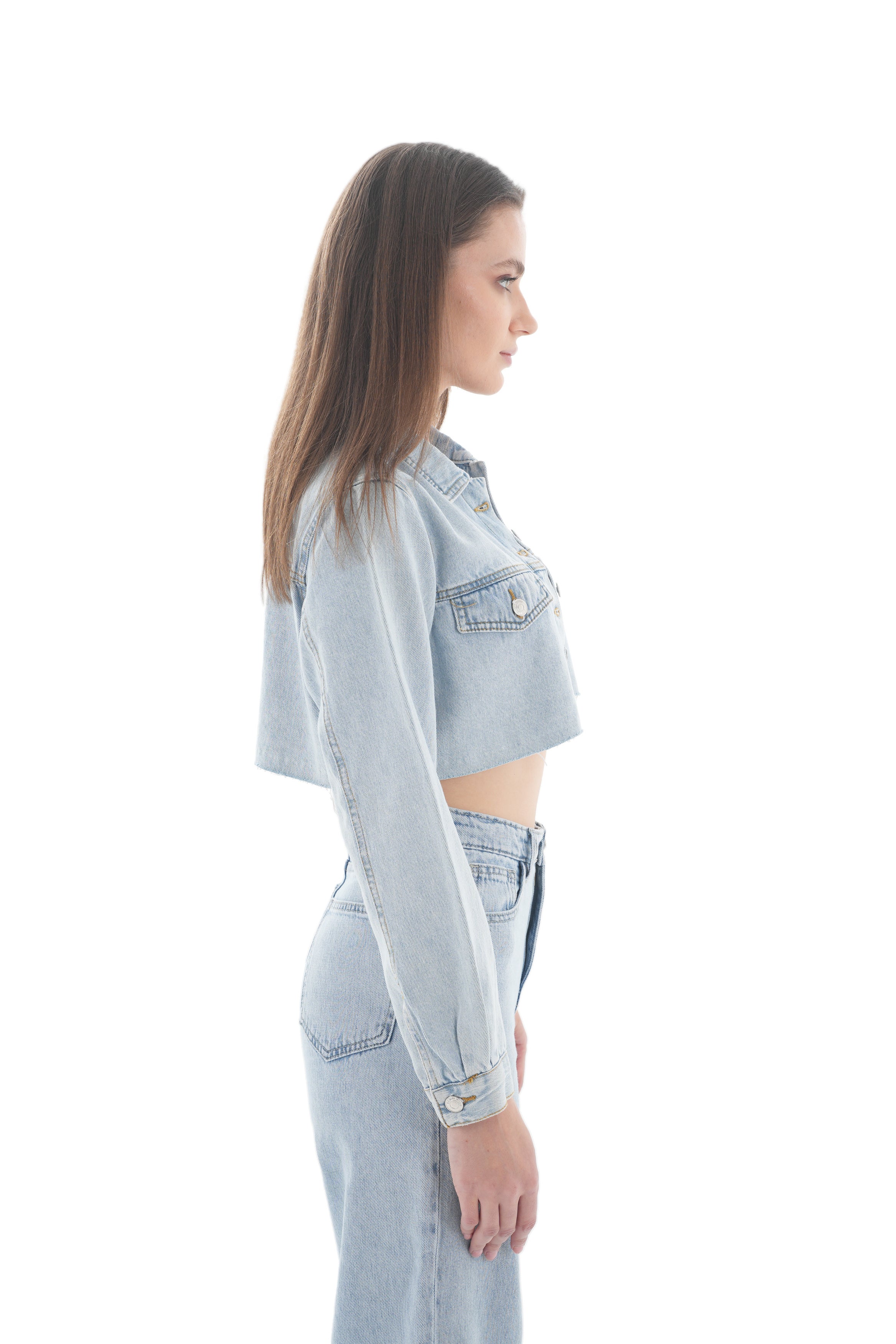 Cropped Light Wash Denim Jacket - Lioroucci