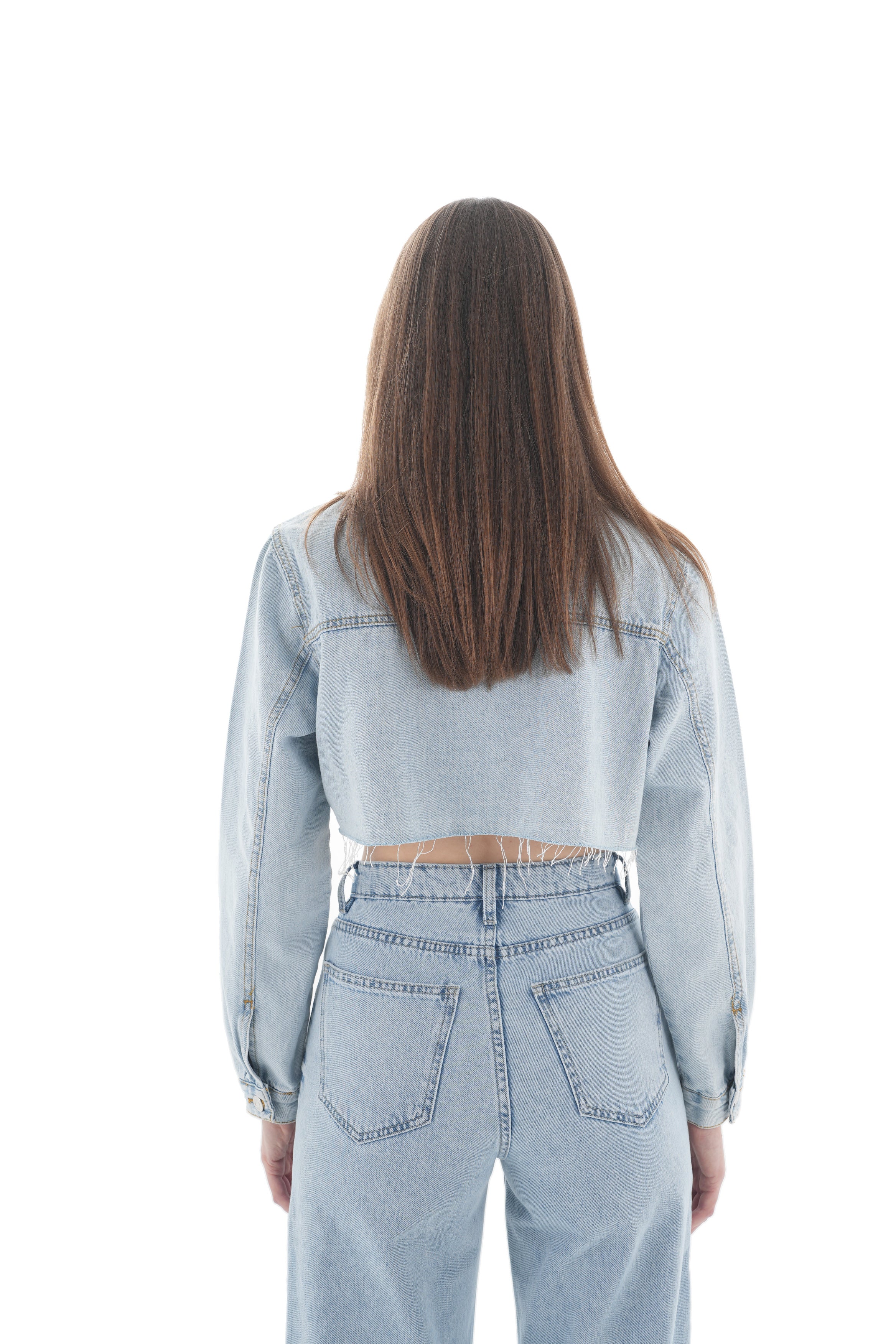 Cropped Light Wash Denim Jacket - Lioroucci