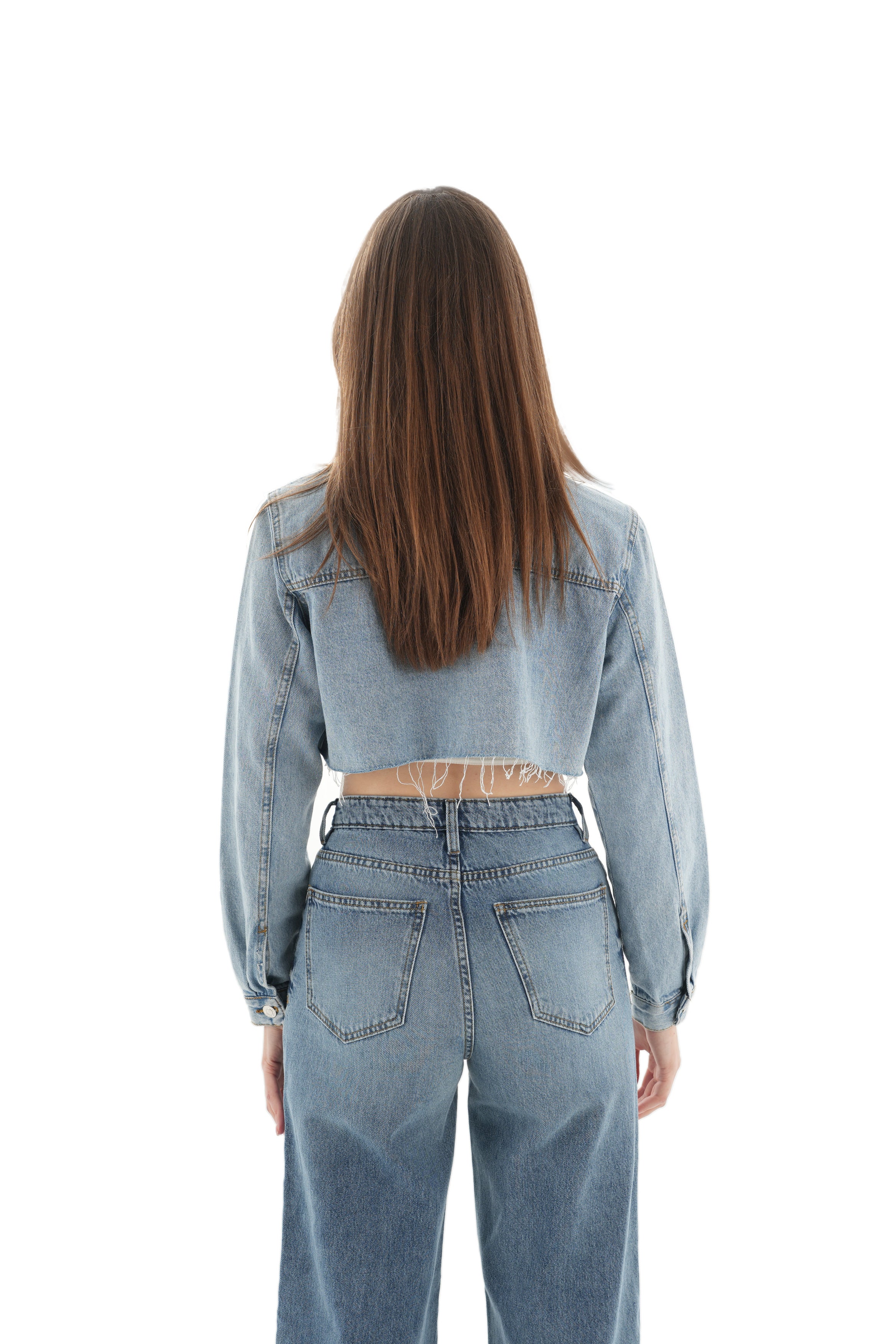 Cropped Medium Wash Denim Jacket - Lioroucci