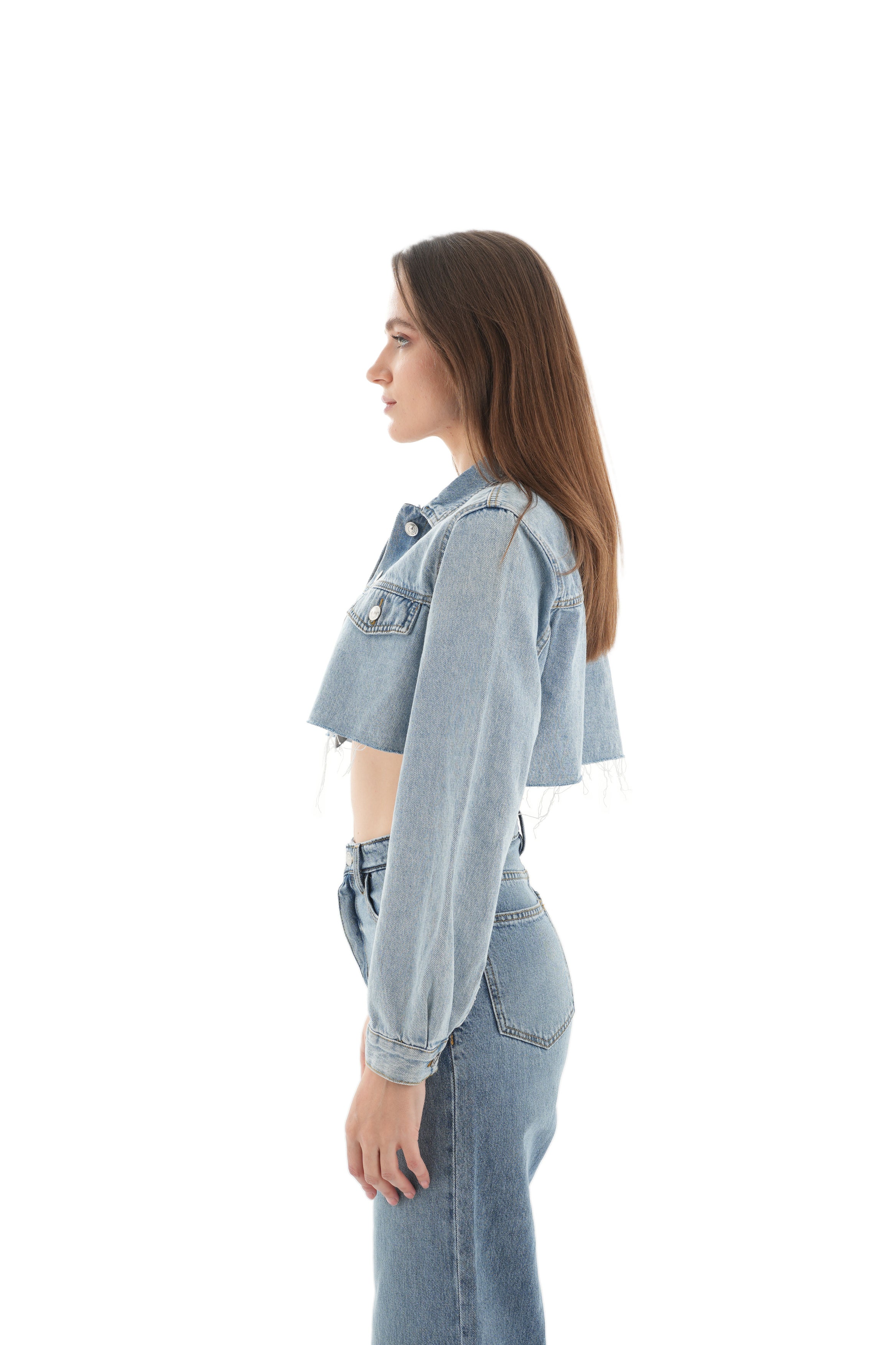 Cropped Medium Wash Denim Jacket - Lioroucci