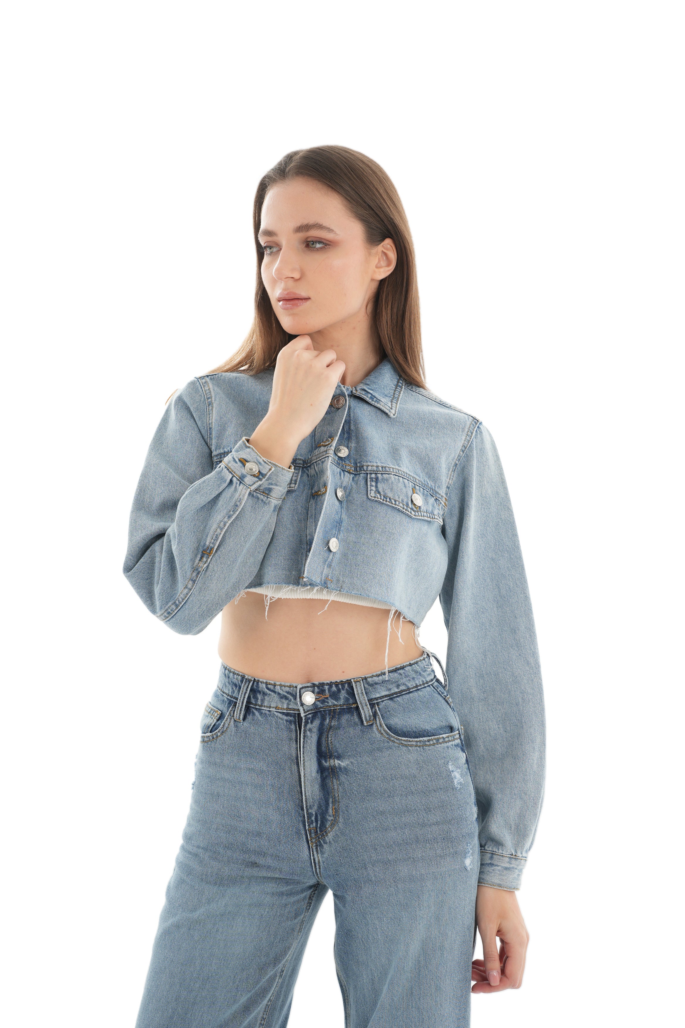 Cropped Medium Wash Denim Jacket - Lioroucci