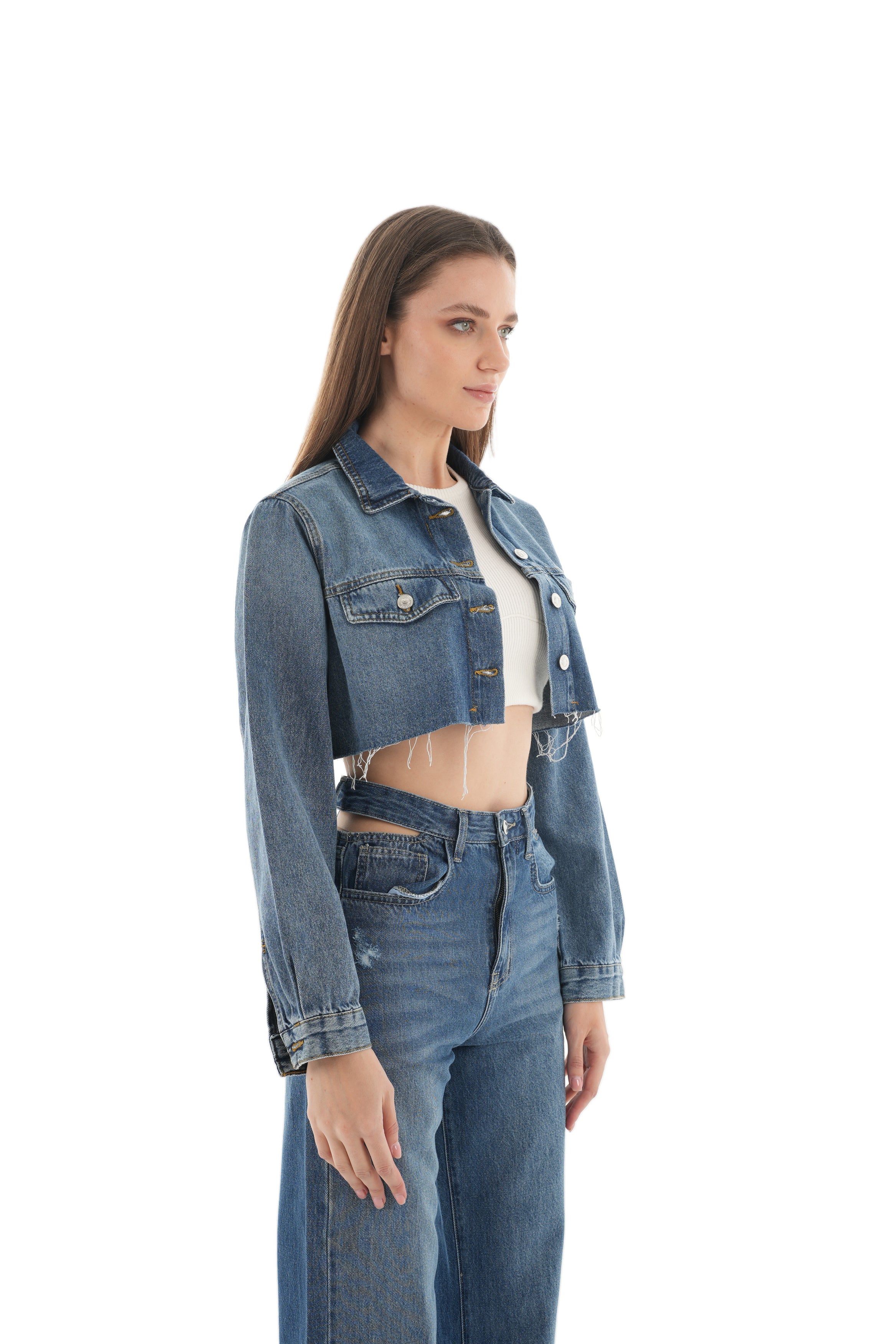 Cropped Dark Wash Denim Jacket - Lioroucci