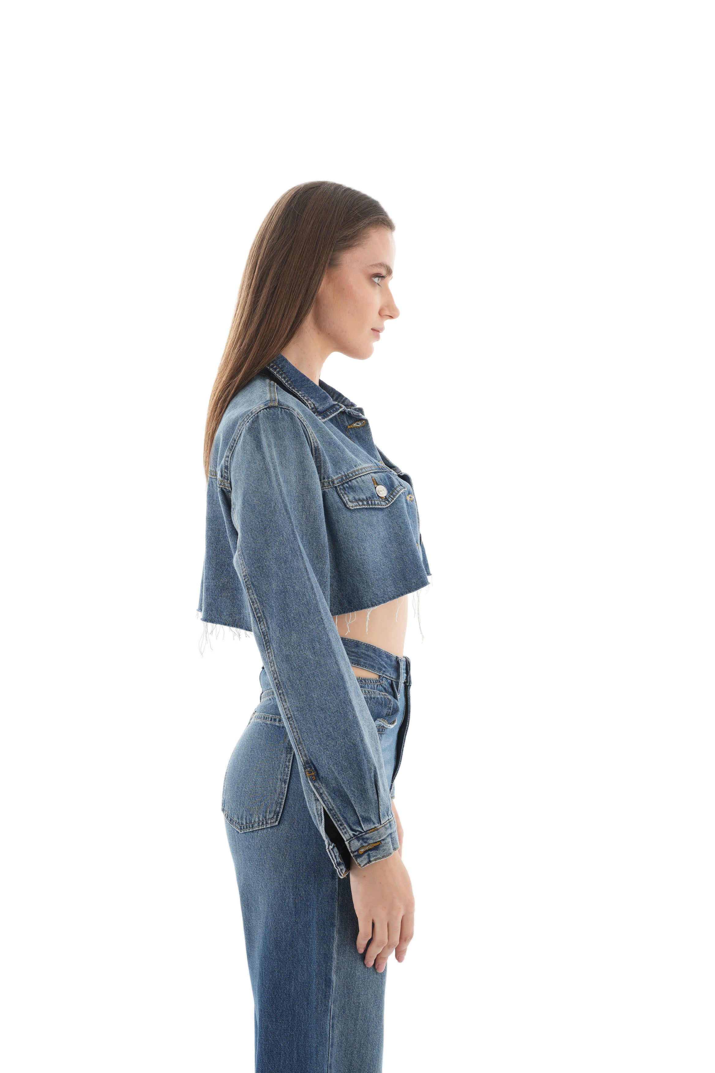 Cropped Dark Wash Denim Jacket - Lioroucci