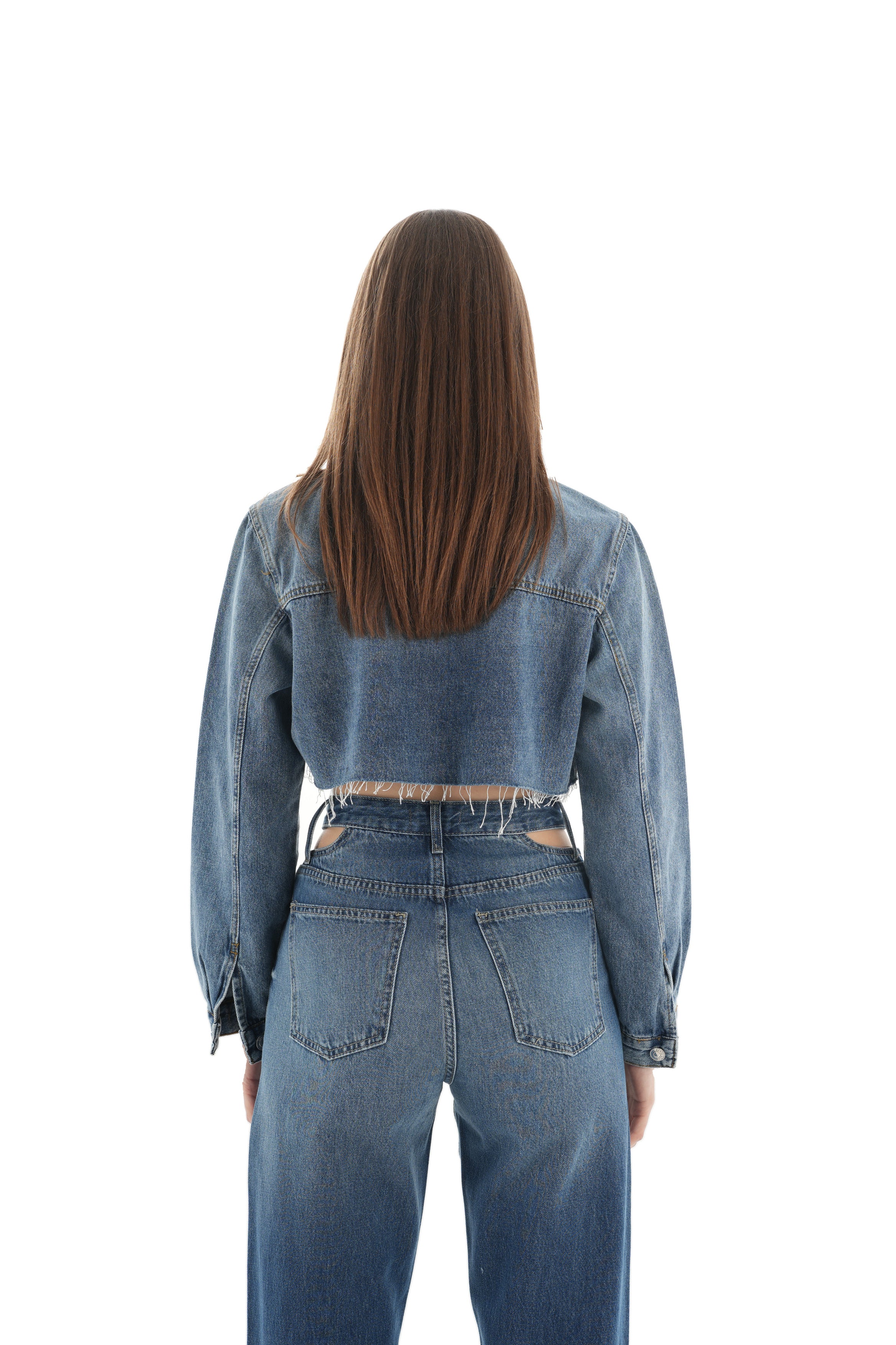 Cropped Dark Wash Denim Jacket - Lioroucci