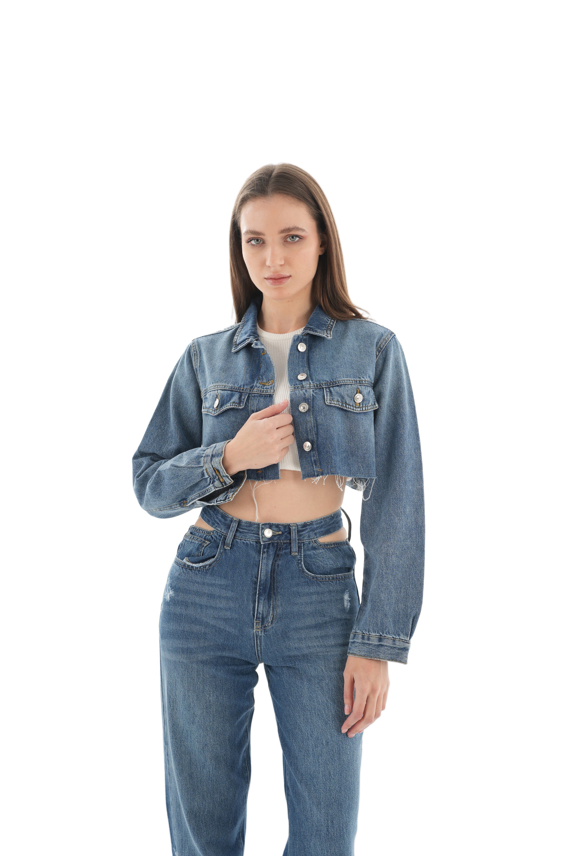 Cropped Dark Wash Denim Jacket - Lioroucci