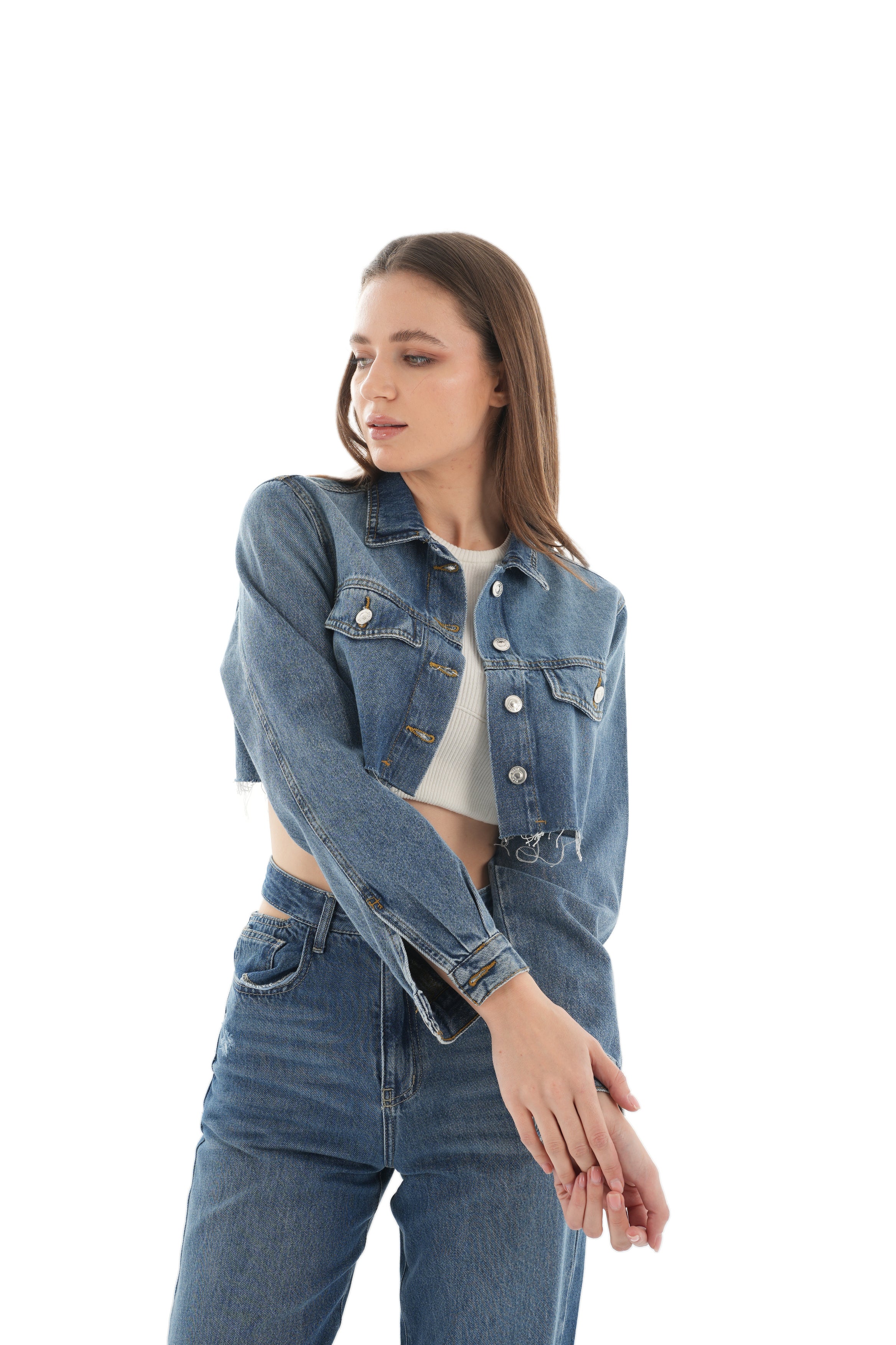 Cropped Dark Wash Denim Jacket - Lioroucci