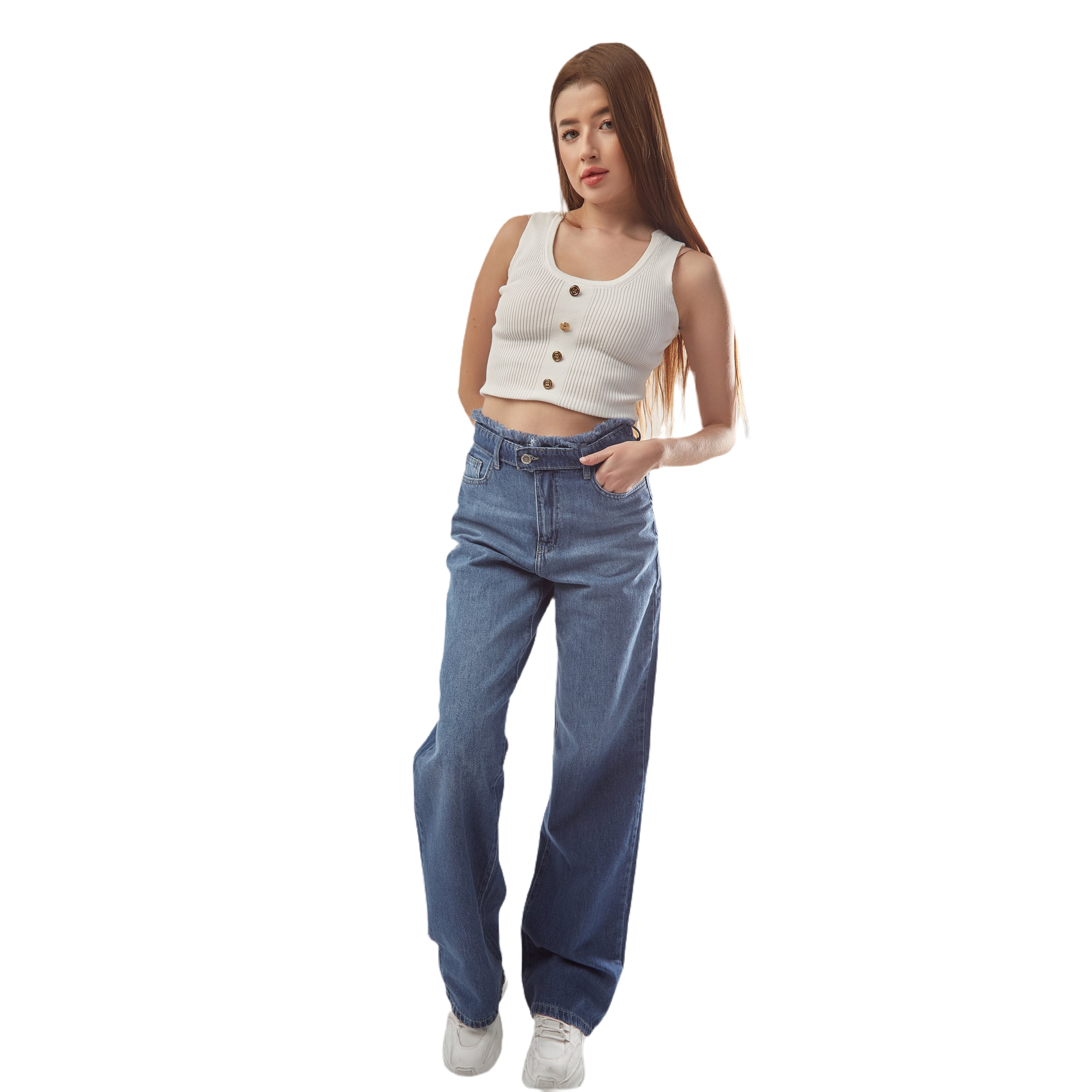 High-Waist Dark Wash Straight Leg Jeans