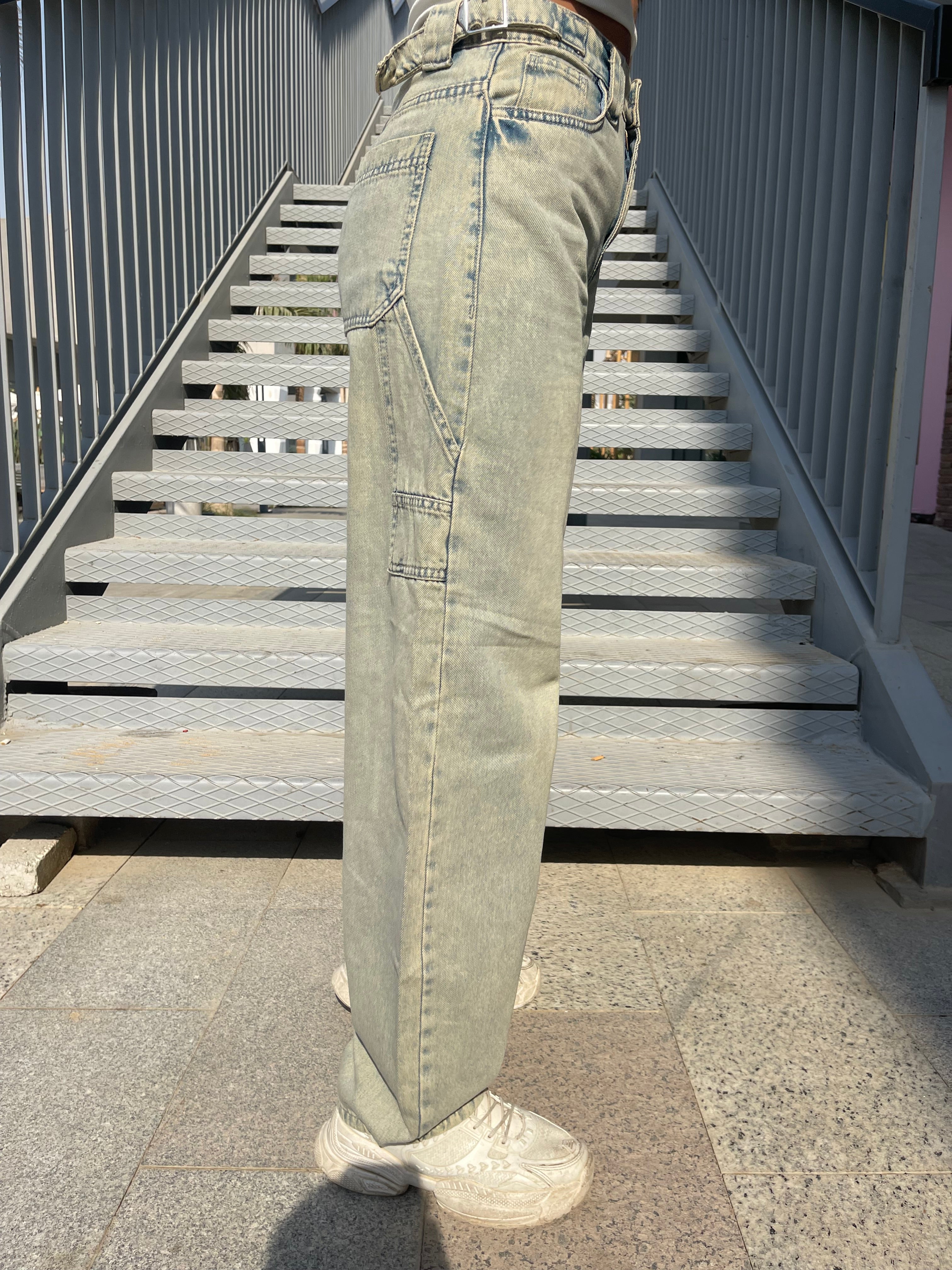 High-Waist Acid Wash Skater Jeans