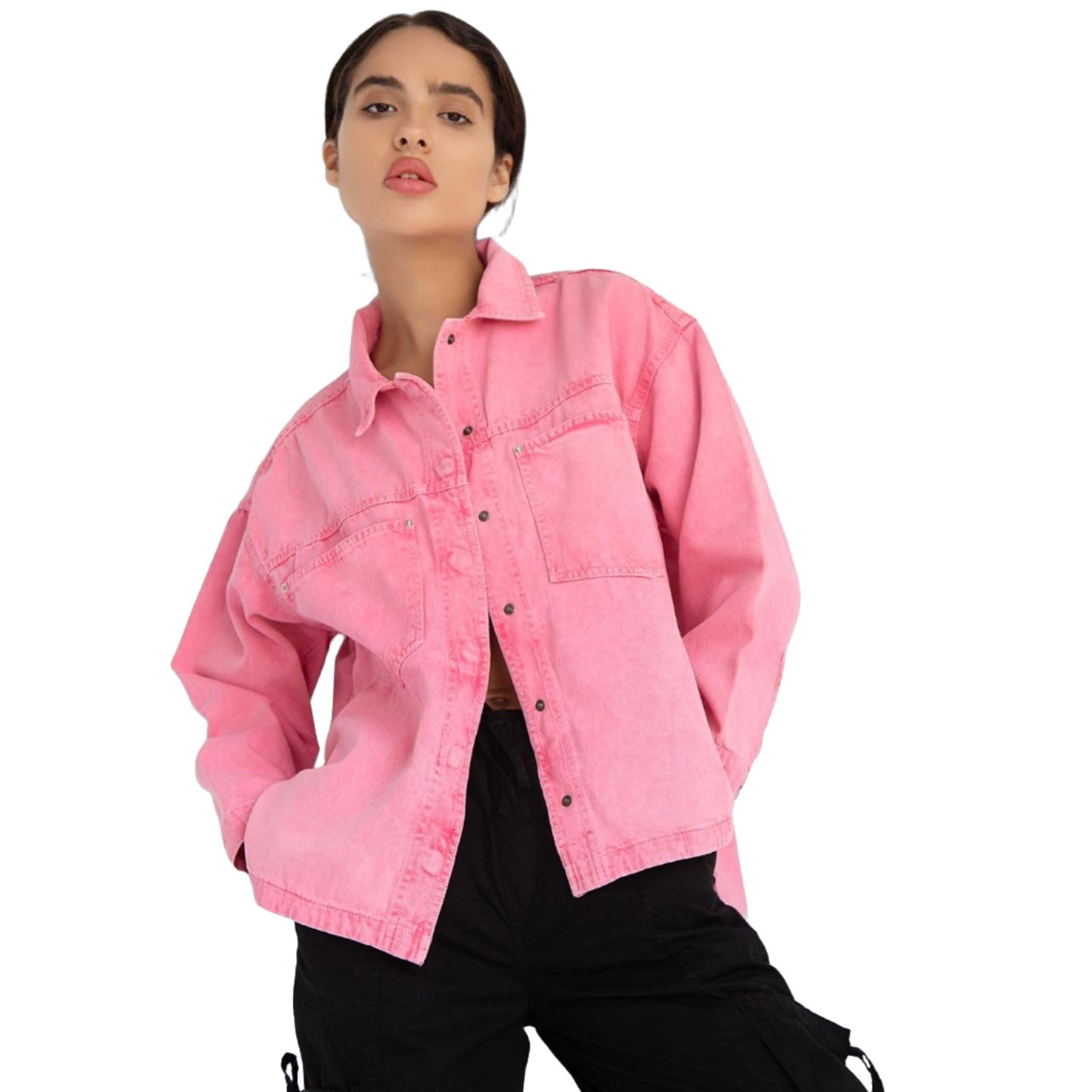 Oversized Hot Pink Denim Overshirt - Lioroucci