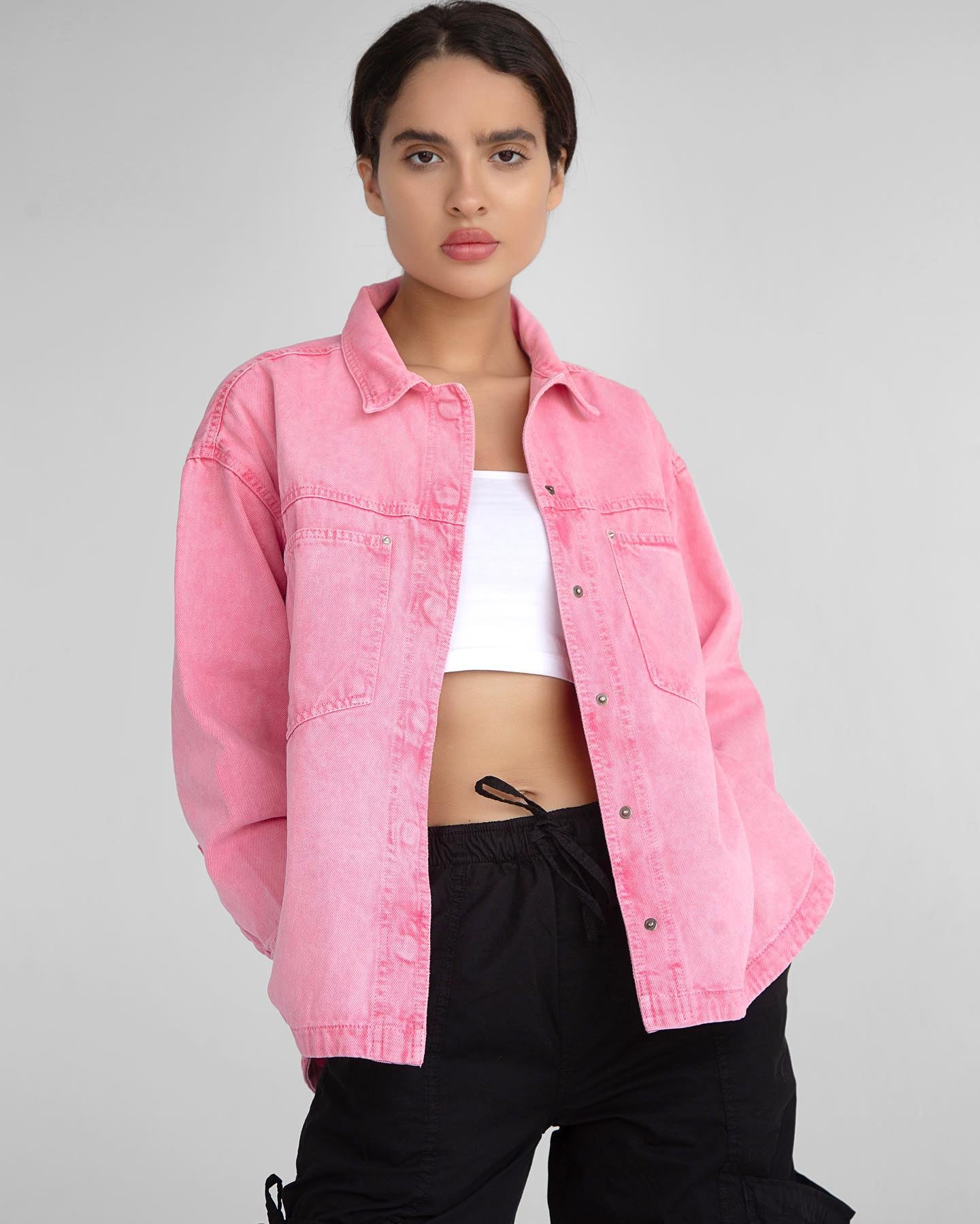 Oversized Hot Pink Denim Overshirt - Lioroucci