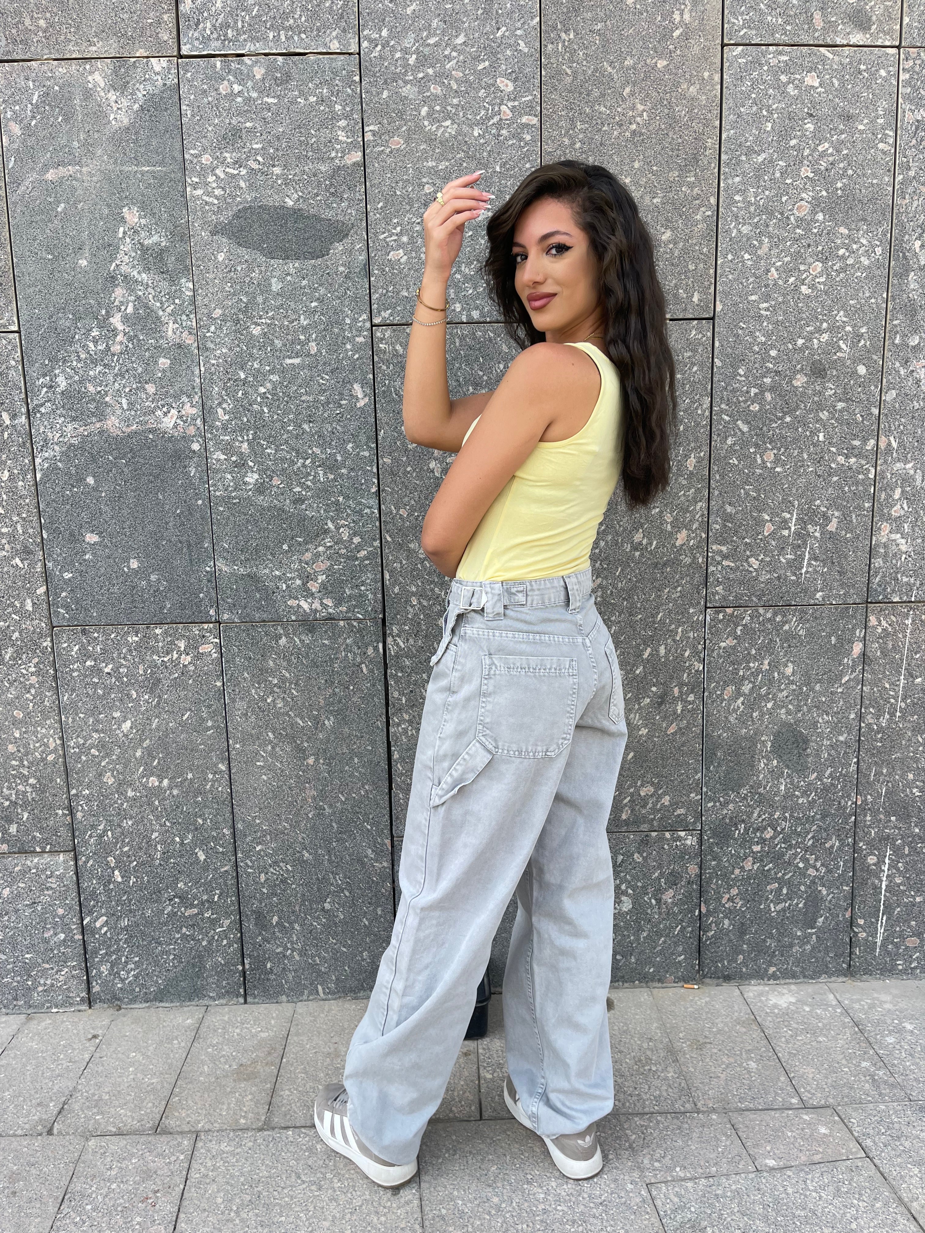 High-Waist Grey Skater Jeans