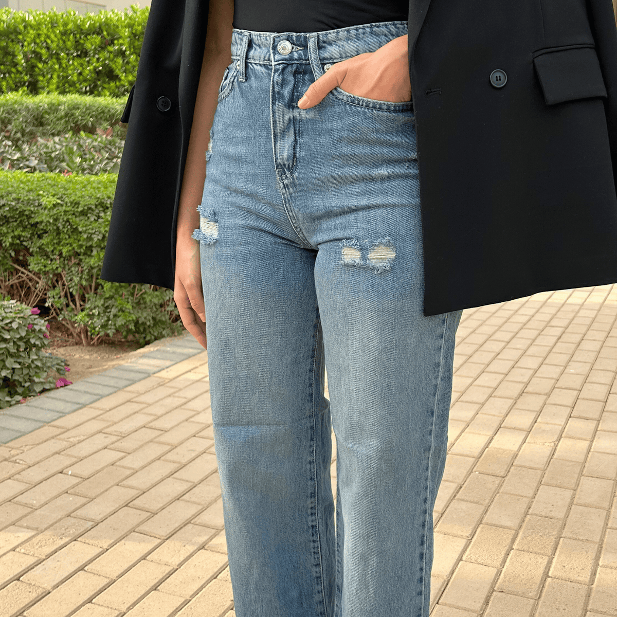 High-Waist Long Straight-Leg Jeans