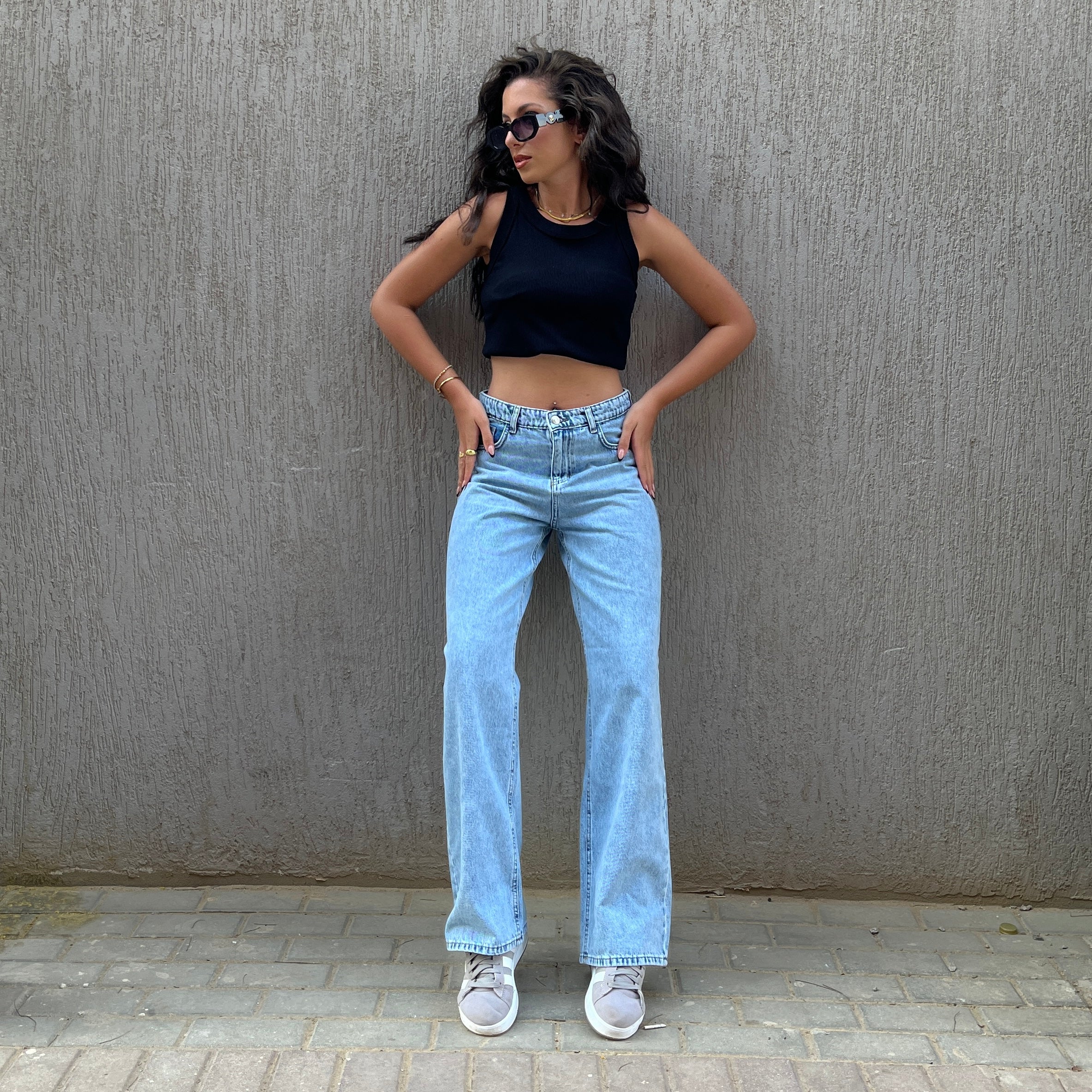 High-Waist Light Wash Wide Leg Jeans