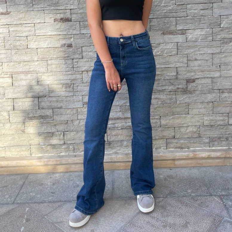 High-Waist Dark Blue Flare Jeans