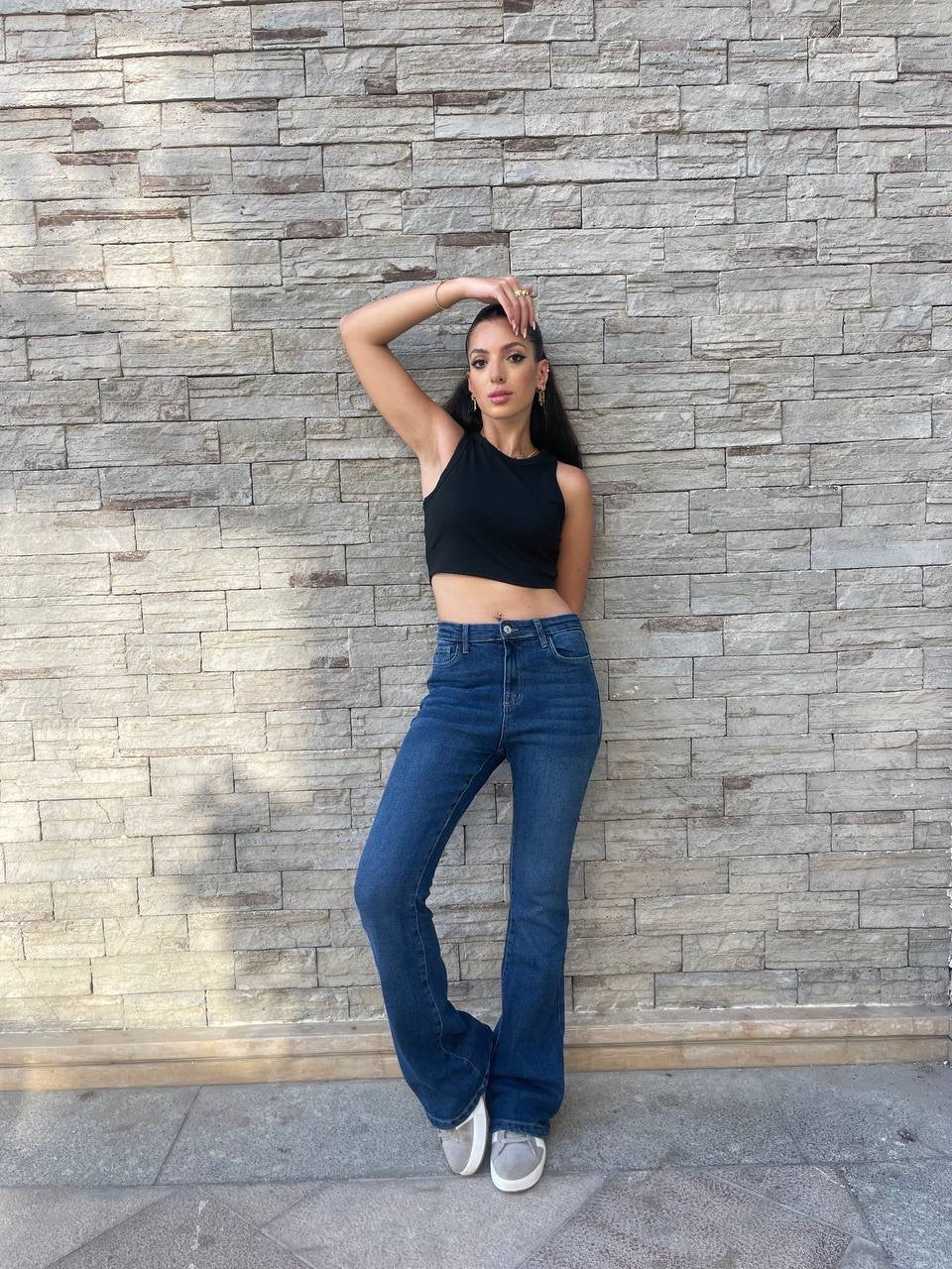 High-Waist Dark Blue Flare Jeans