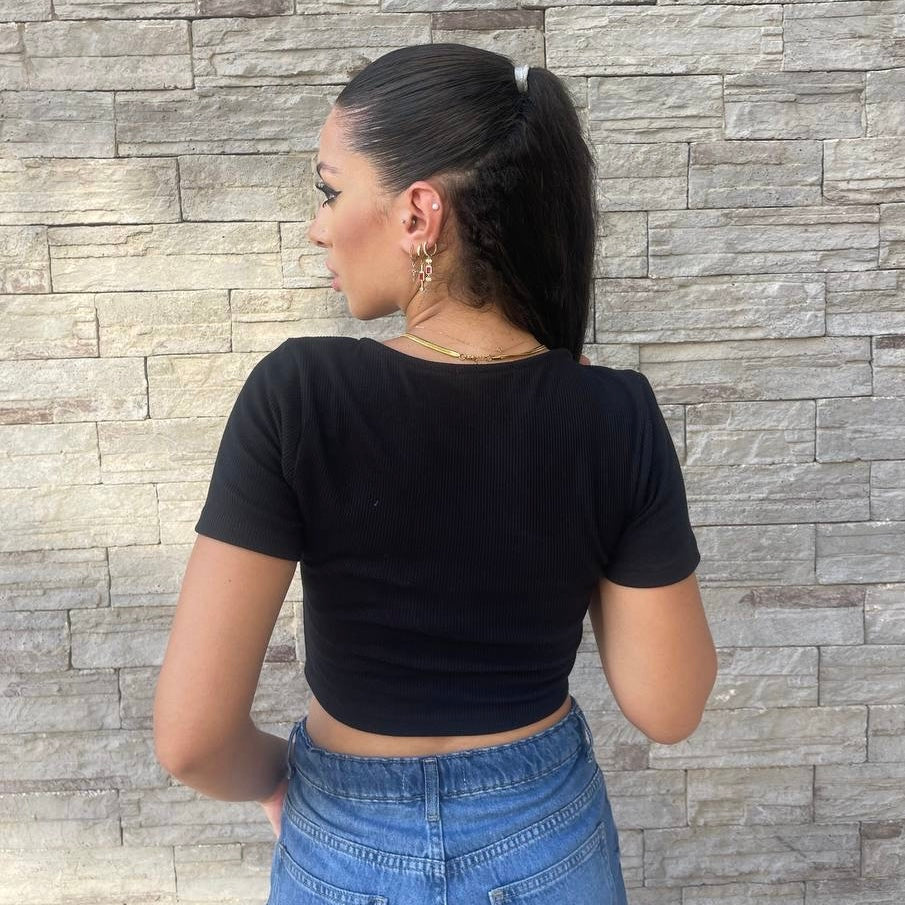 Basic Crop Top U-shape Black