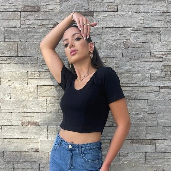 Basic Crop Top U-shape Black