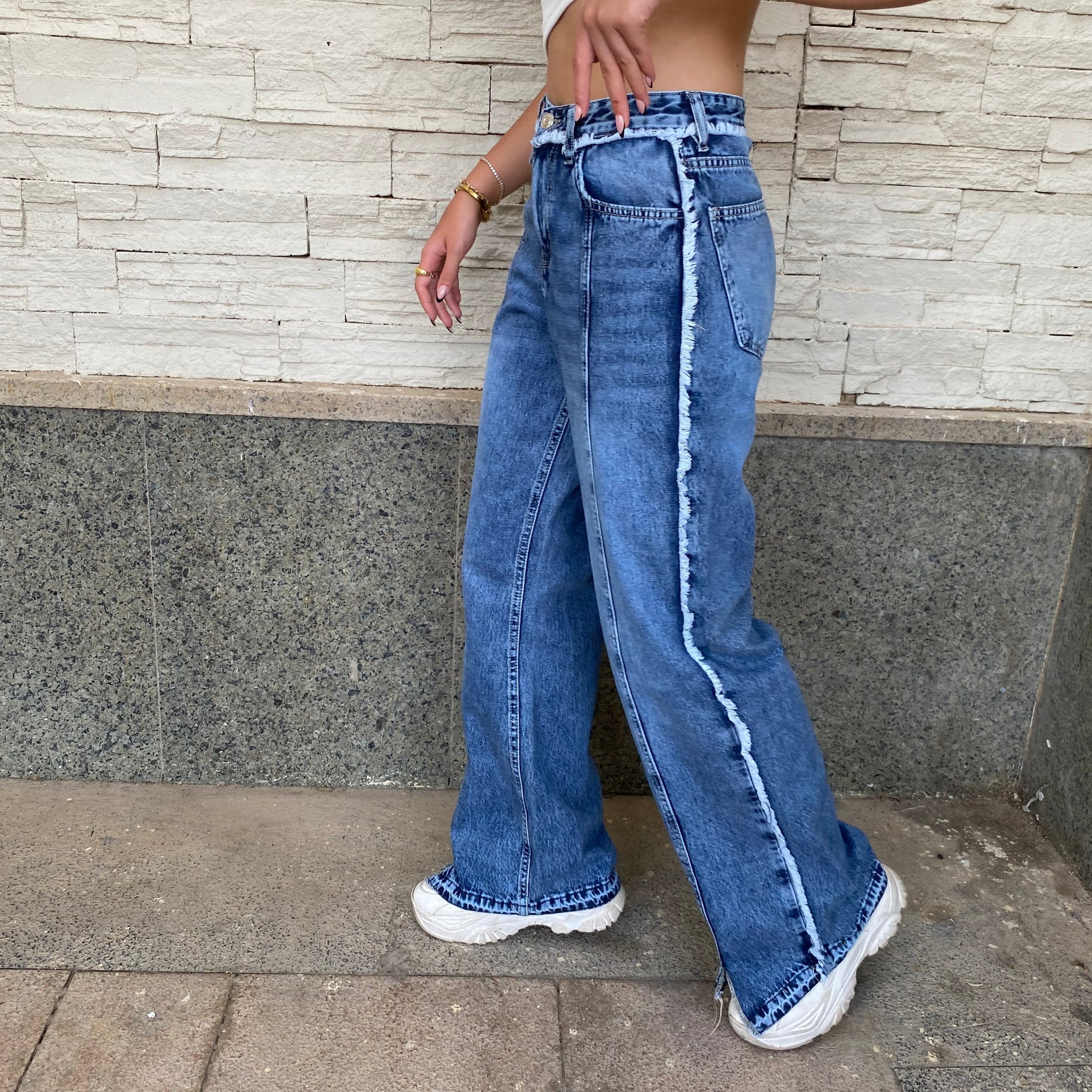 High-Waist Dark Wash Wide Leg Jeans