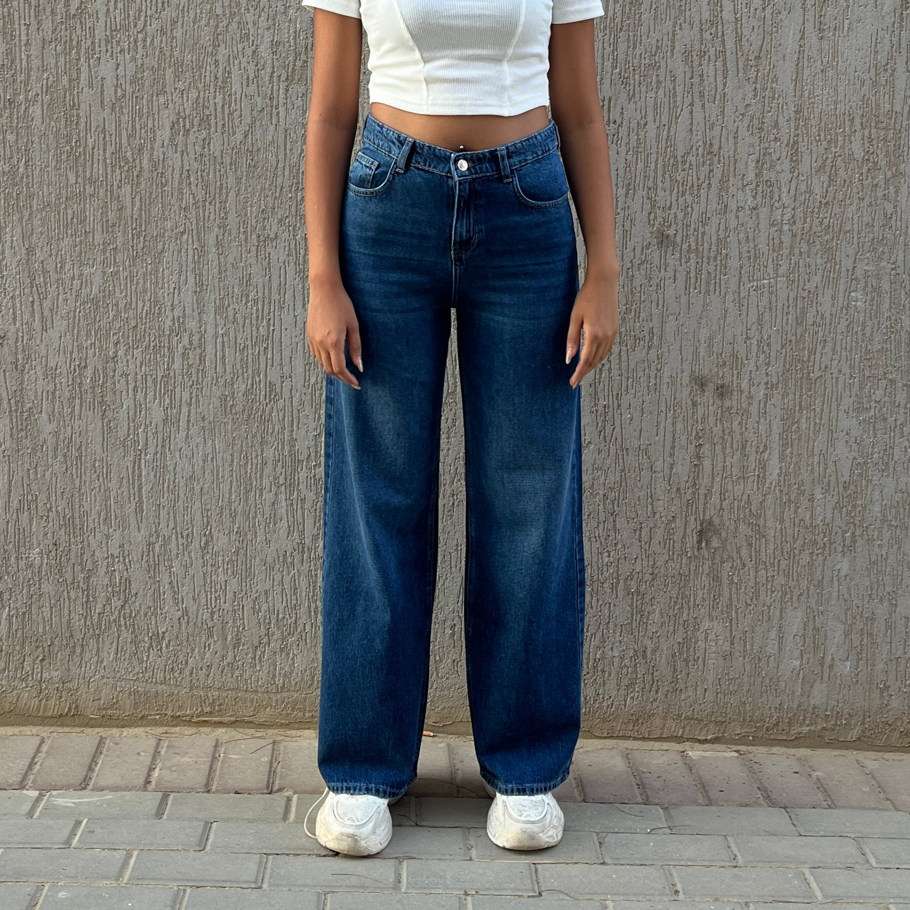 High-Waist Dark Wash Wide Leg Jeans