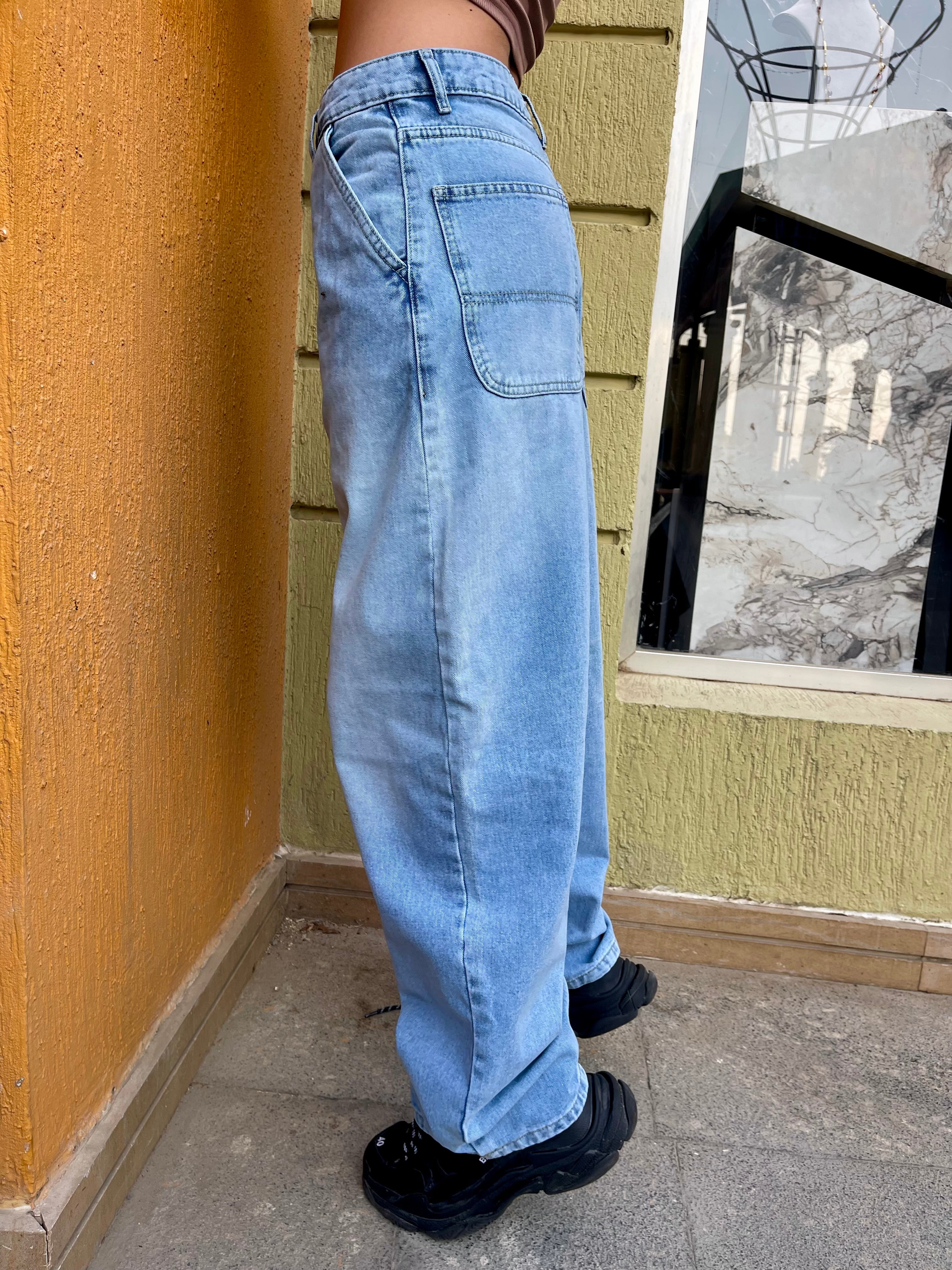 High-Waist Light Wash Balloon Jeans