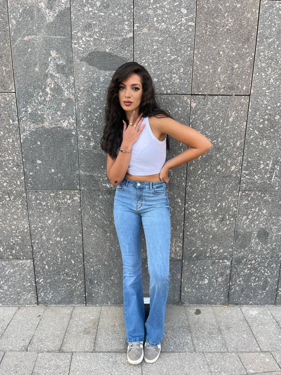 High-Waist Medium Blue Flare Jeans