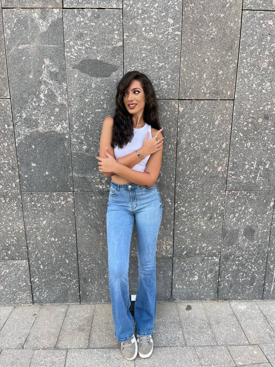 High-Waist Medium Blue Flare Jeans