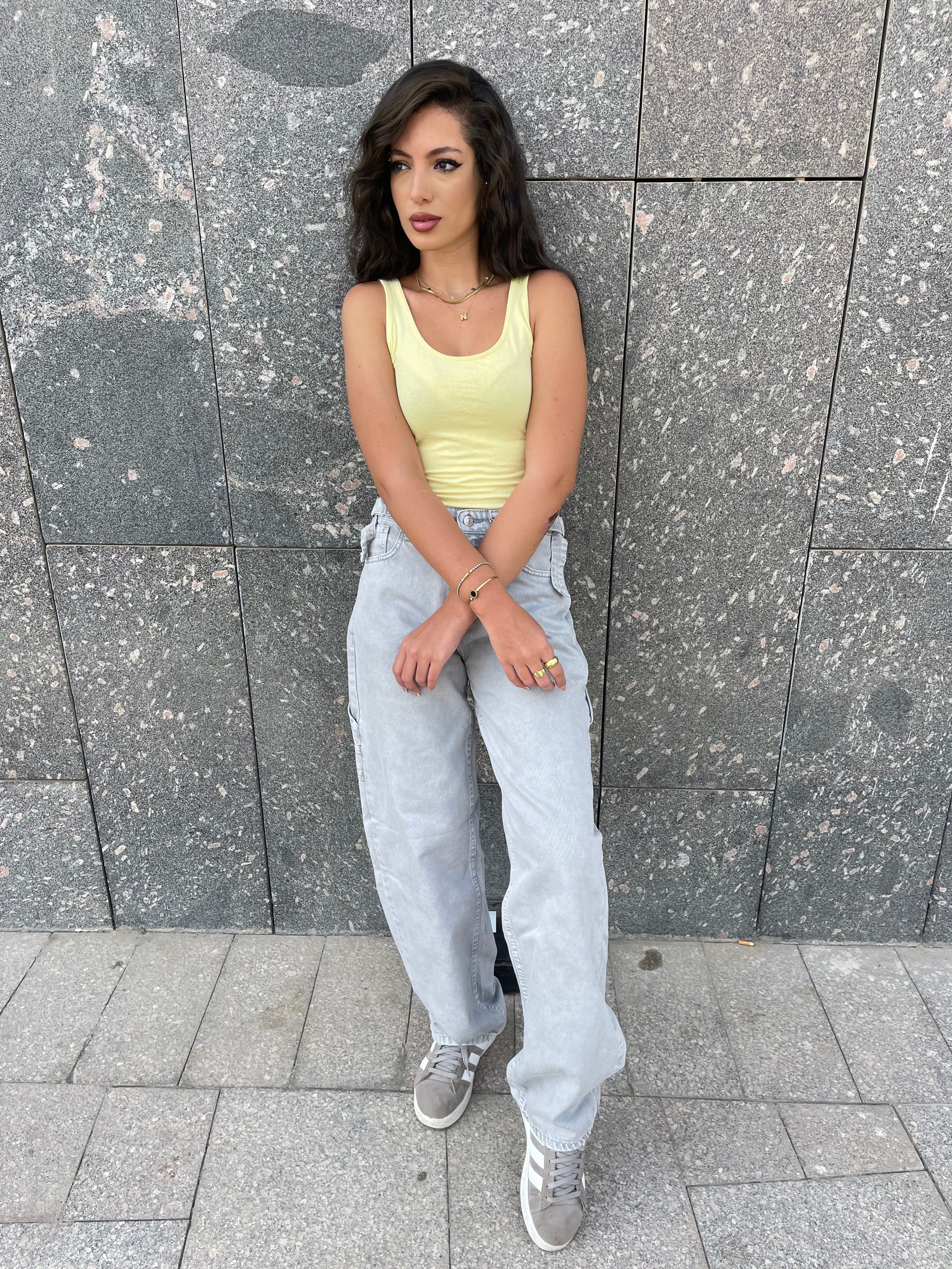 High-Waist Grey Skater Jeans