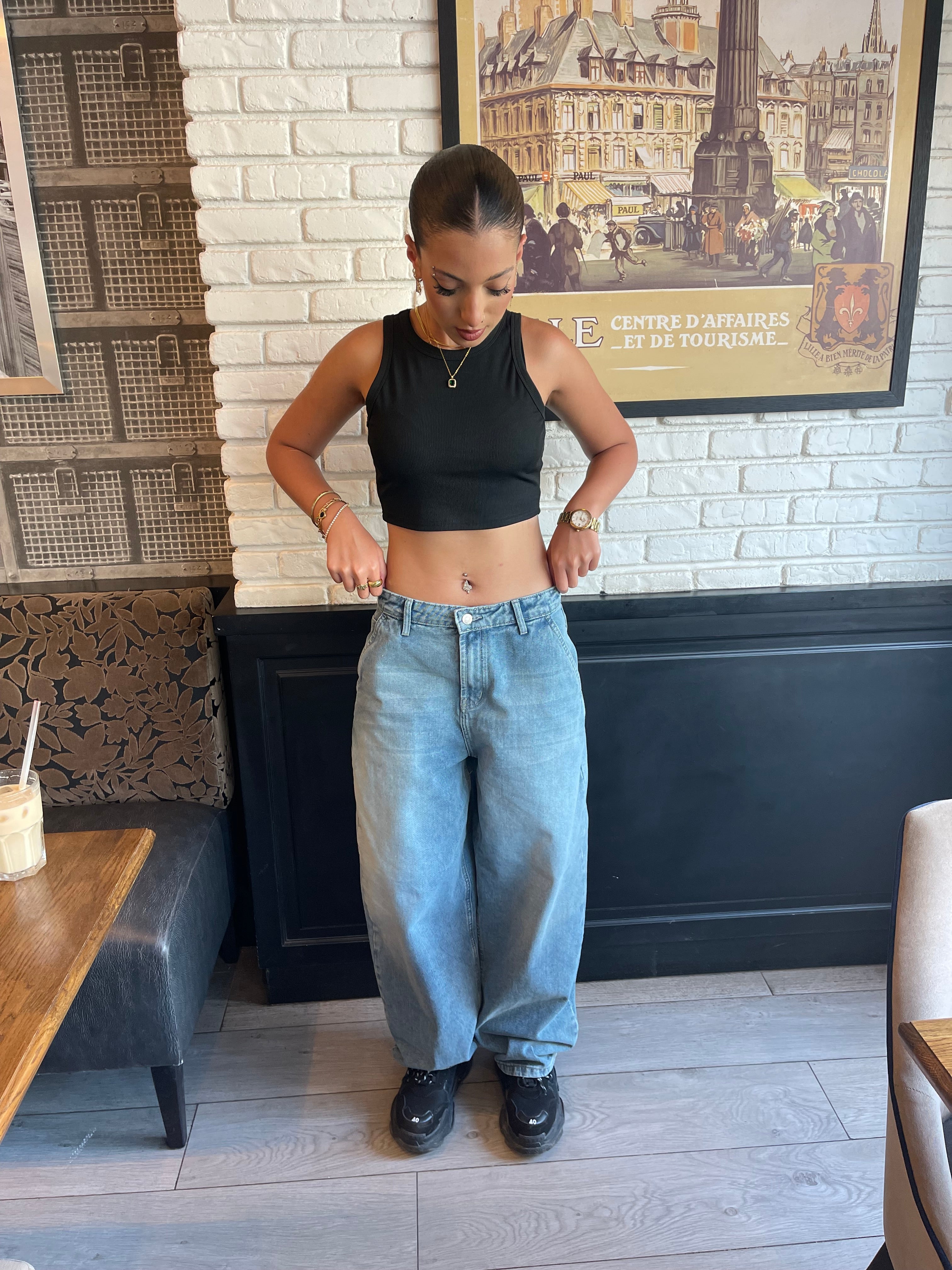 High-Waist Acid Wash Balloon Jeans