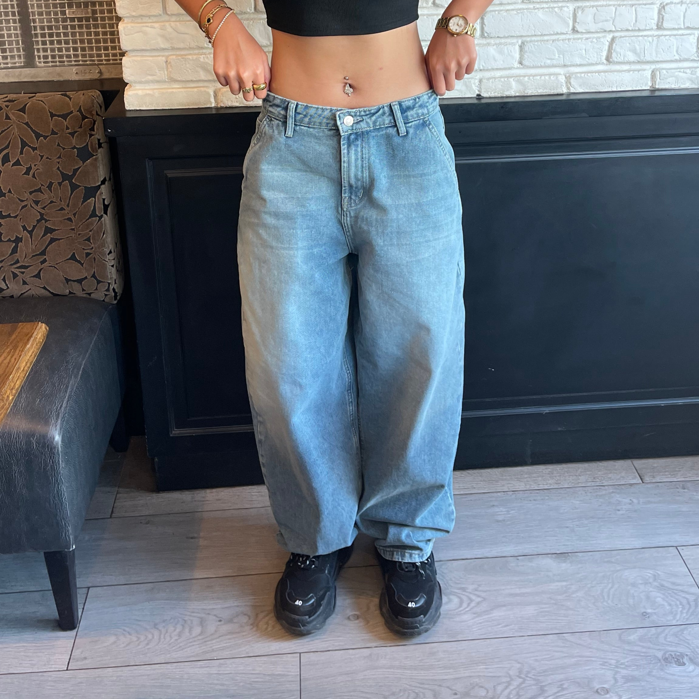 High-Waist Acid Wash Balloon Jeans