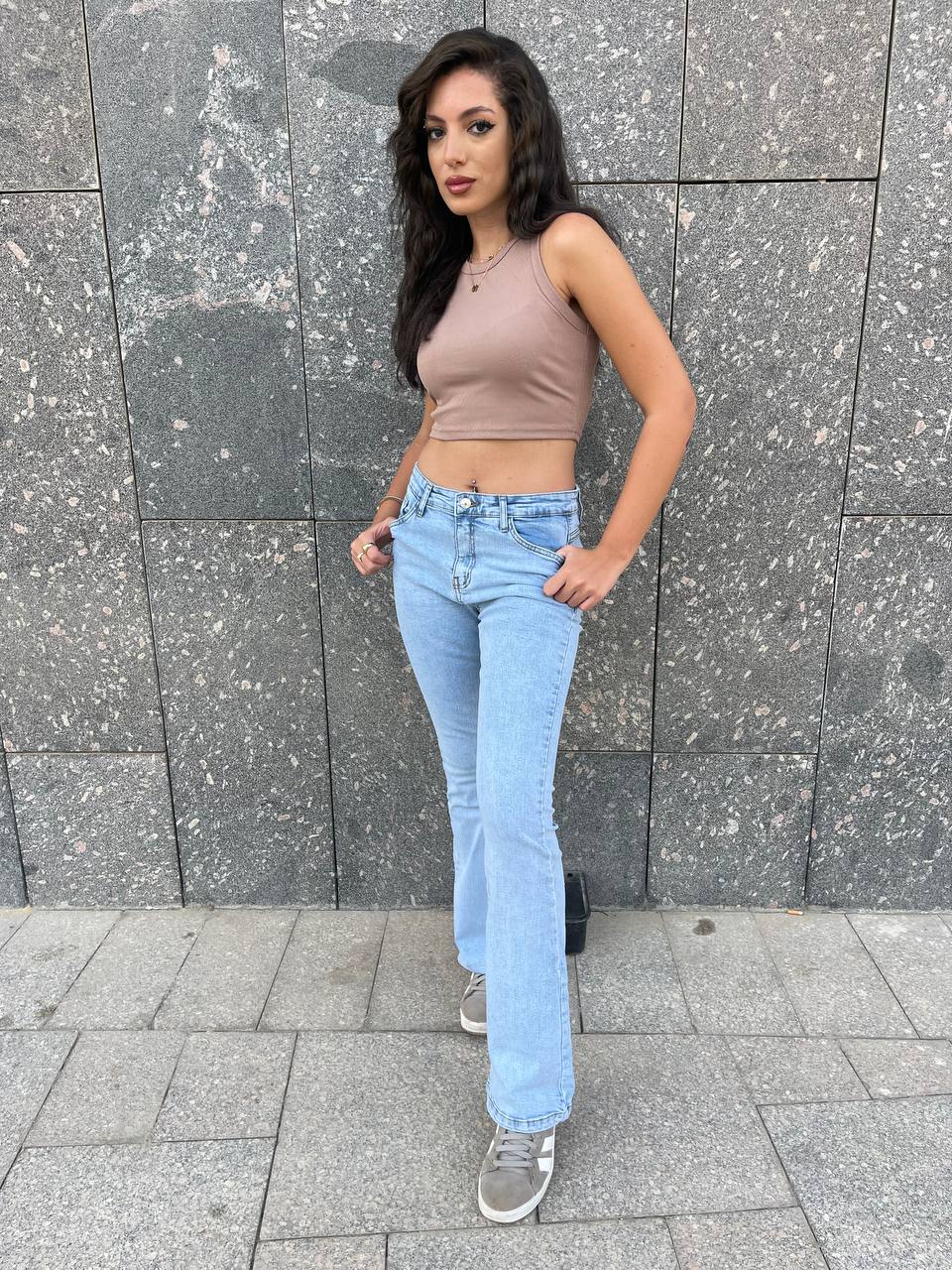 High-Waist Light Blue Flare Jeans