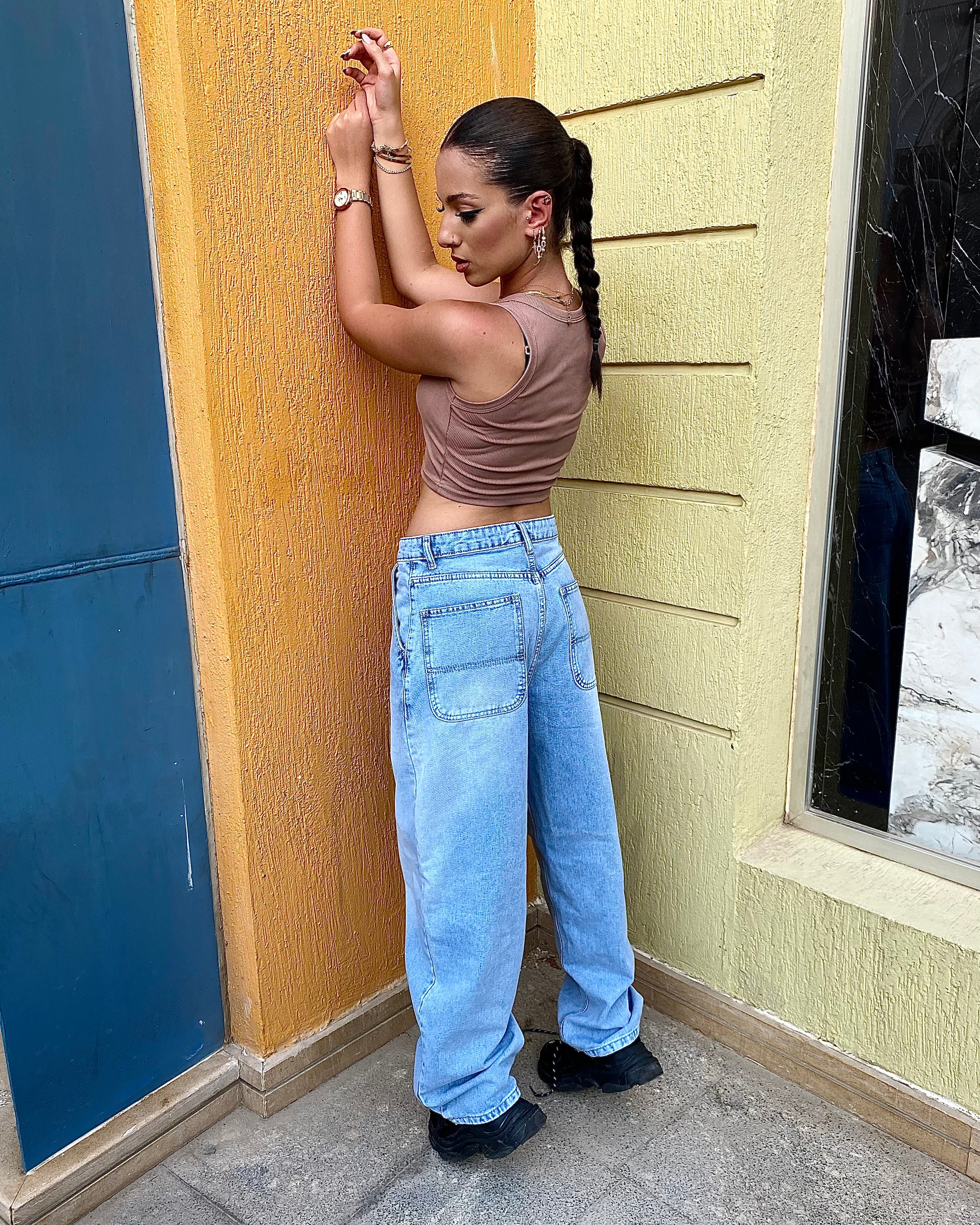 High-Waist Light Wash Balloon Jeans