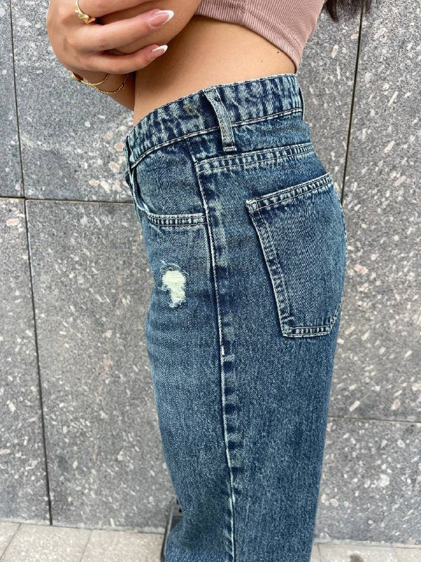 High-Waist Dark Wash Straight Leg Jeans