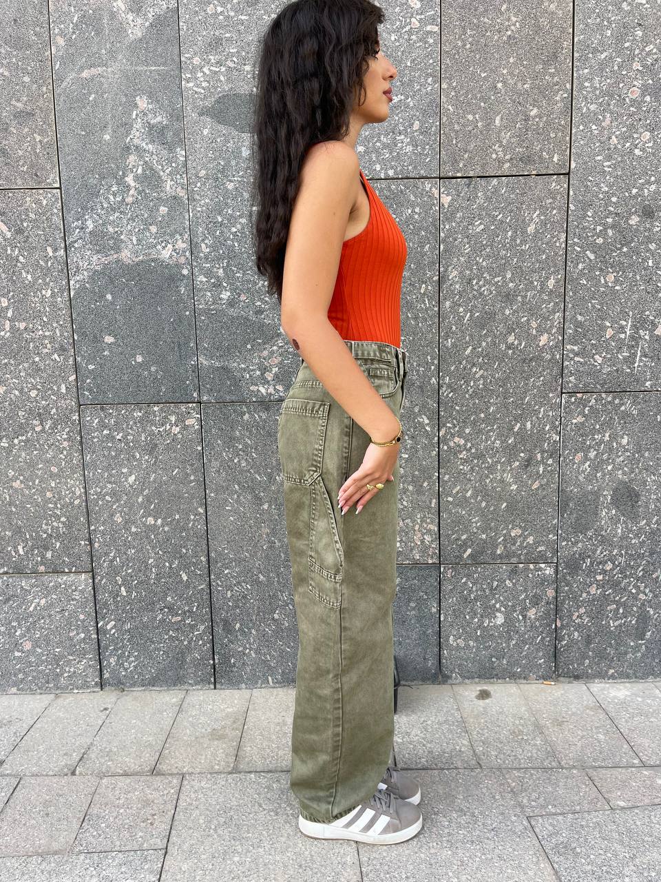 High-Waist Olive Skater Jeans