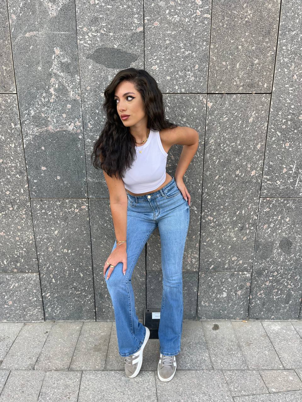 High-Waist Medium Blue Flare Jeans