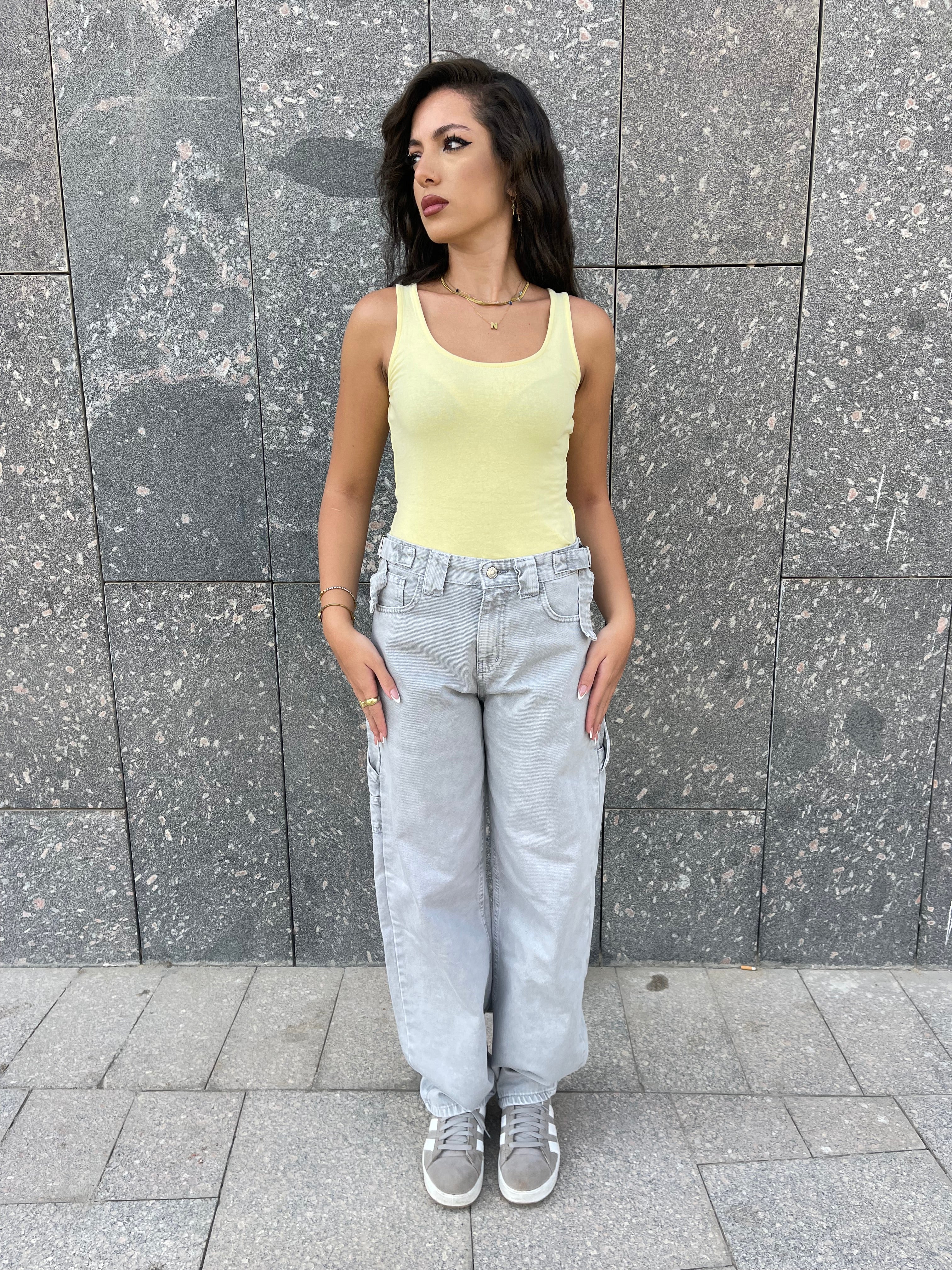 High-Waist Grey Skater Jeans